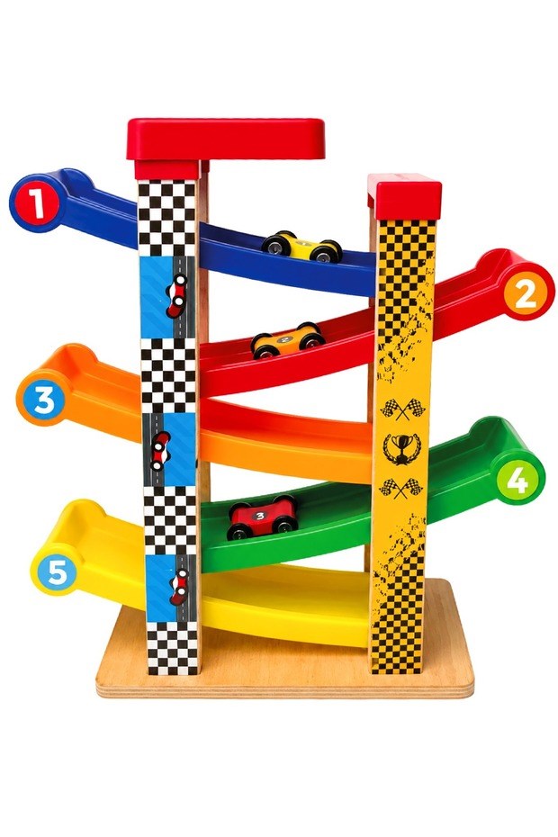Redka/KumToys Car-Kay Montessori Oyuncak-3 Arabalı-Araba Rampası-Yarış Pisti