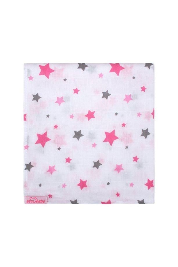 Sevi Bebe Desenli Müslin Battaniye 100X100 Cm - Yıldız Yağmuru Pembe 353-140-2