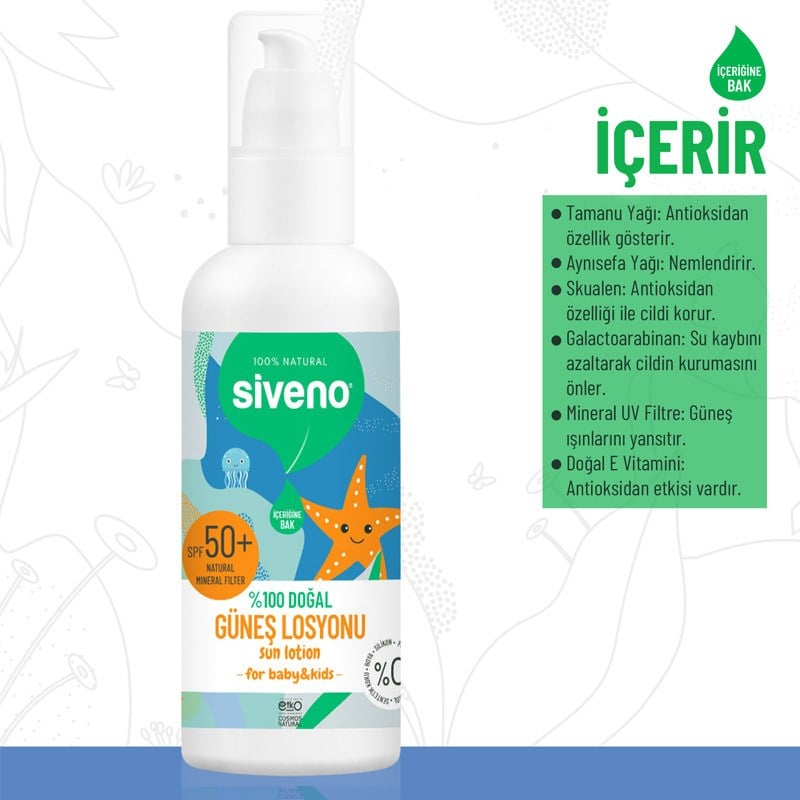 Siveno Bebek ve Çocuklar için %100 Doğal Güneş Losyonu 100 ml