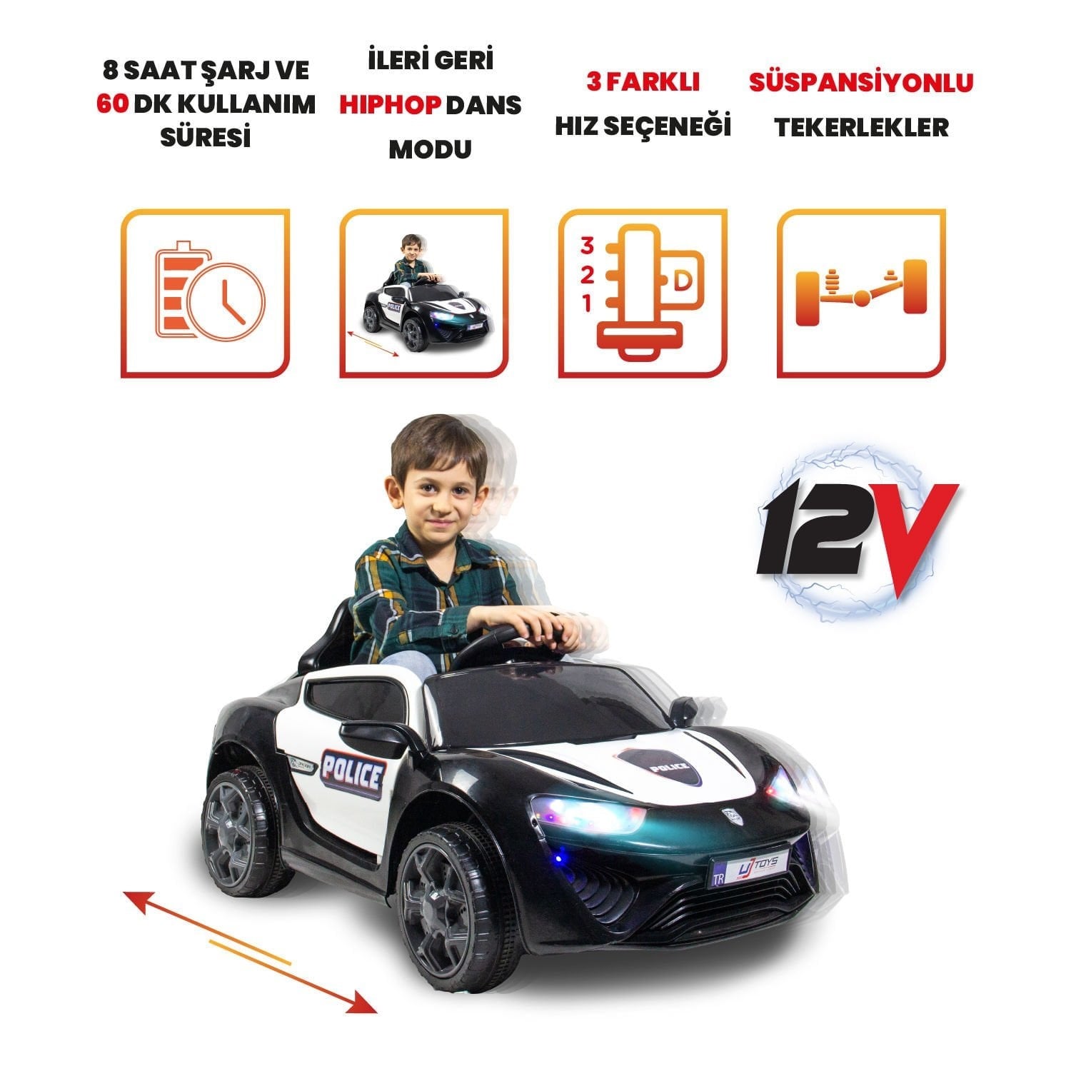 Uj Toys Jagor Uzaktan Kumandalı 12 Volt  Akülü Araba Polis