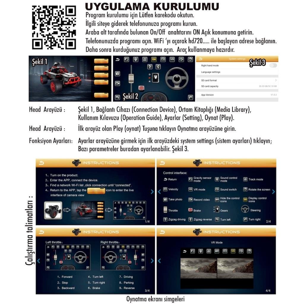 Vardem Uzaktan Kumandalı Full Fonksiyon Şarjlı 2.4G Kameralı Off Road Araba