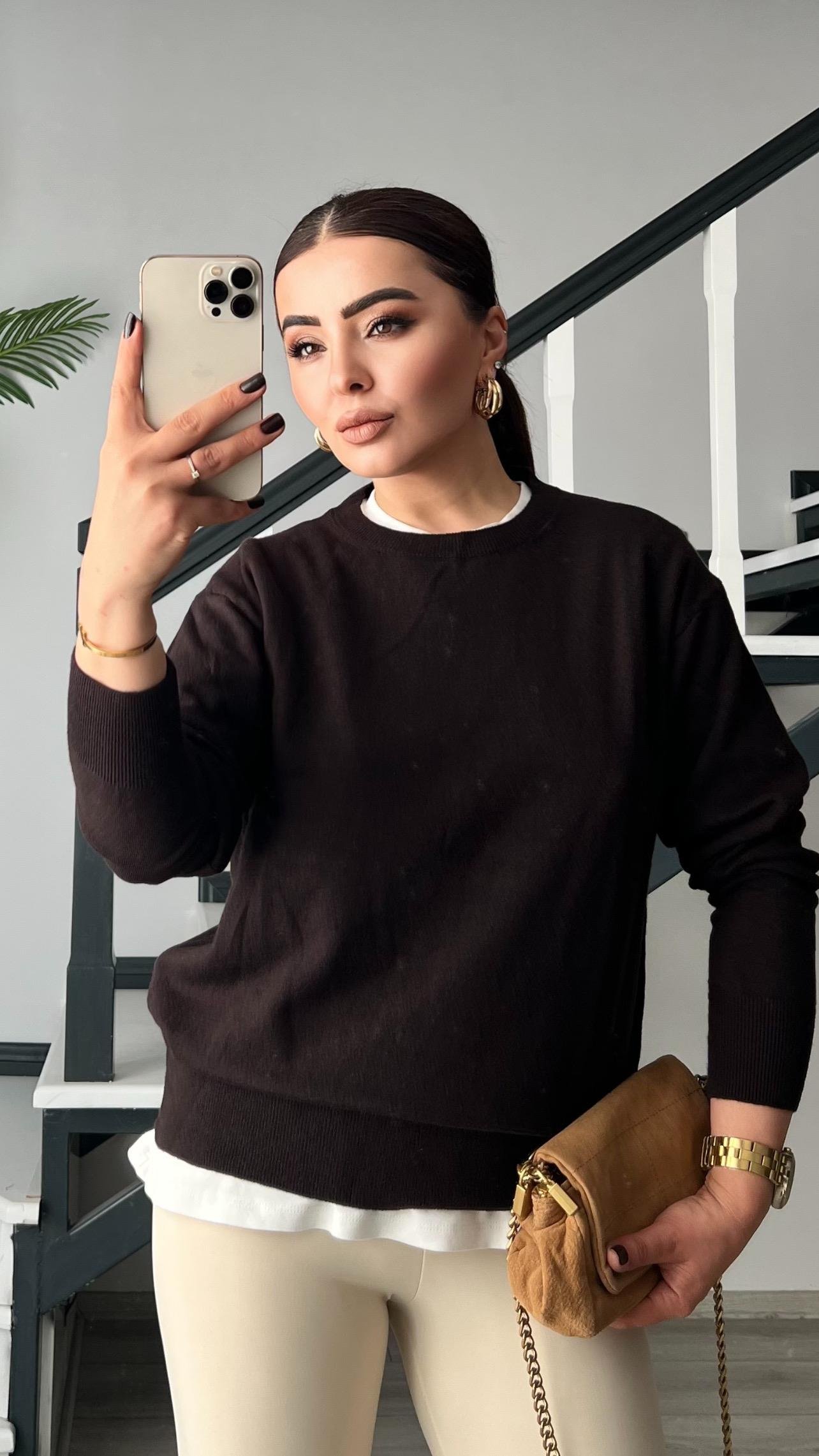 Acı Kahve Bisiklet Yaka Yünlü Basic Kazak