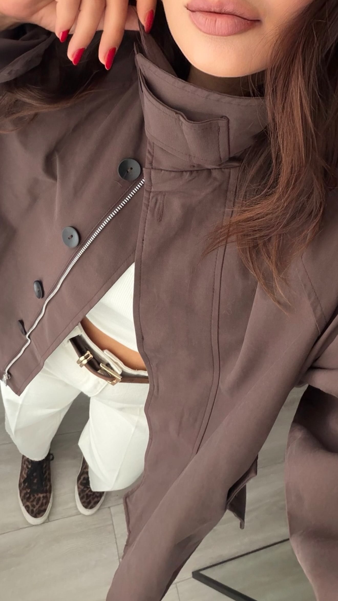 Dark Brown Trench Coat with Removable Fur Collar