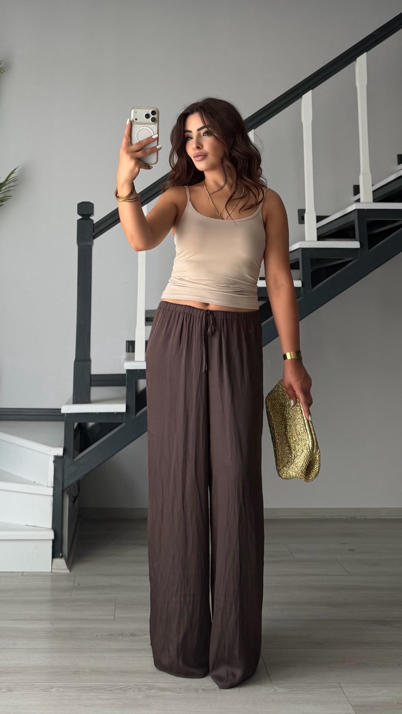 Bitter Brown Draped Satin Pants