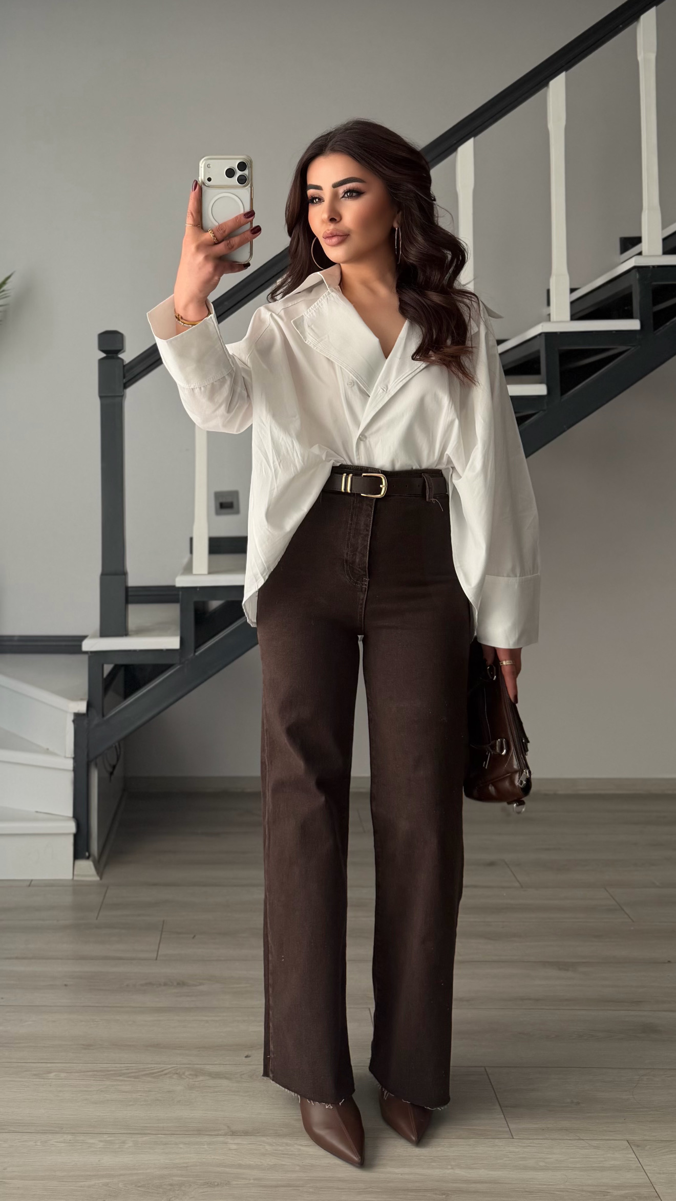 Acı Kahve Kemerli Full Likra Straight Jean