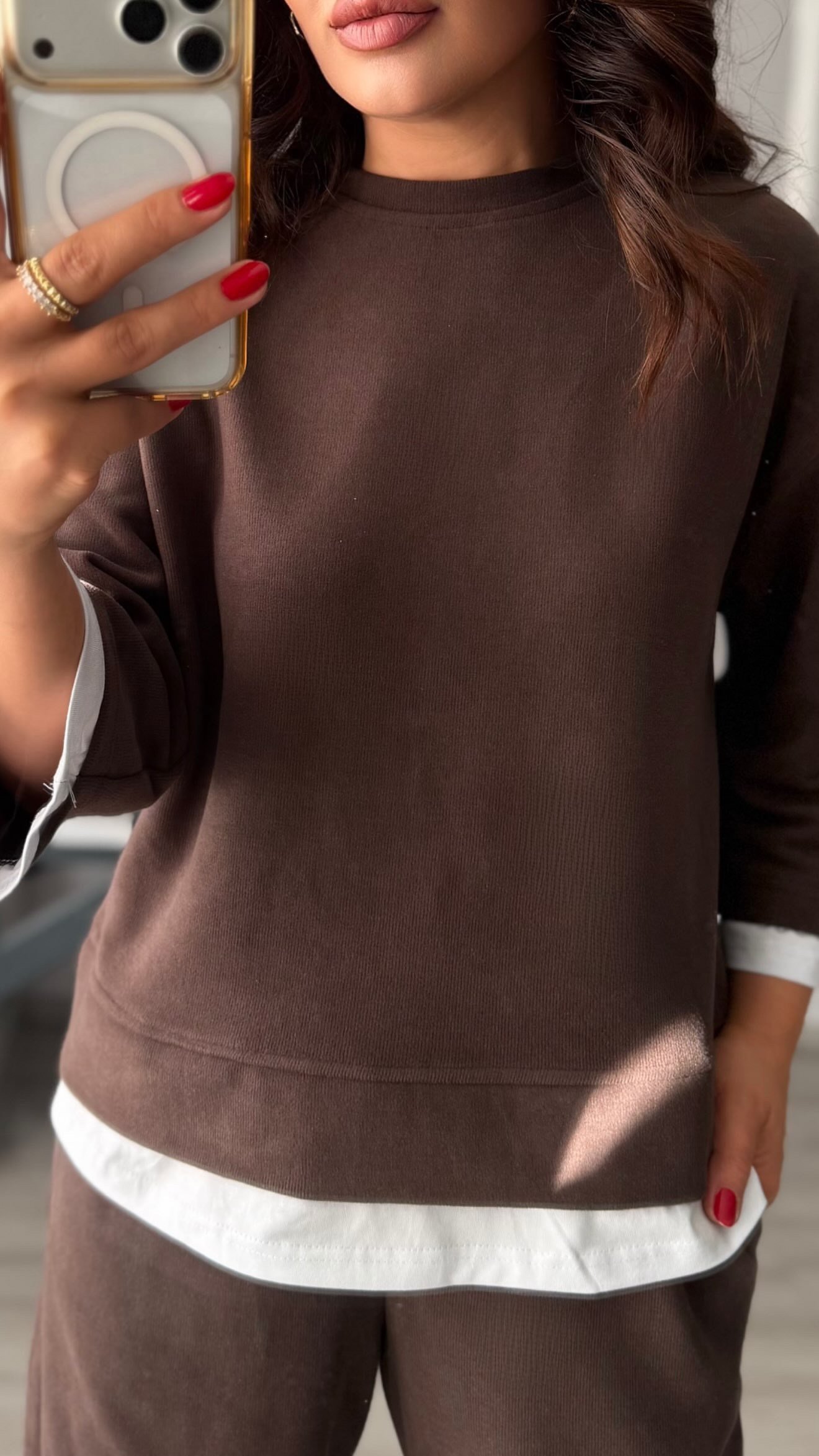 Dark Brown Contrast T-Shirt Detailed Knit Set