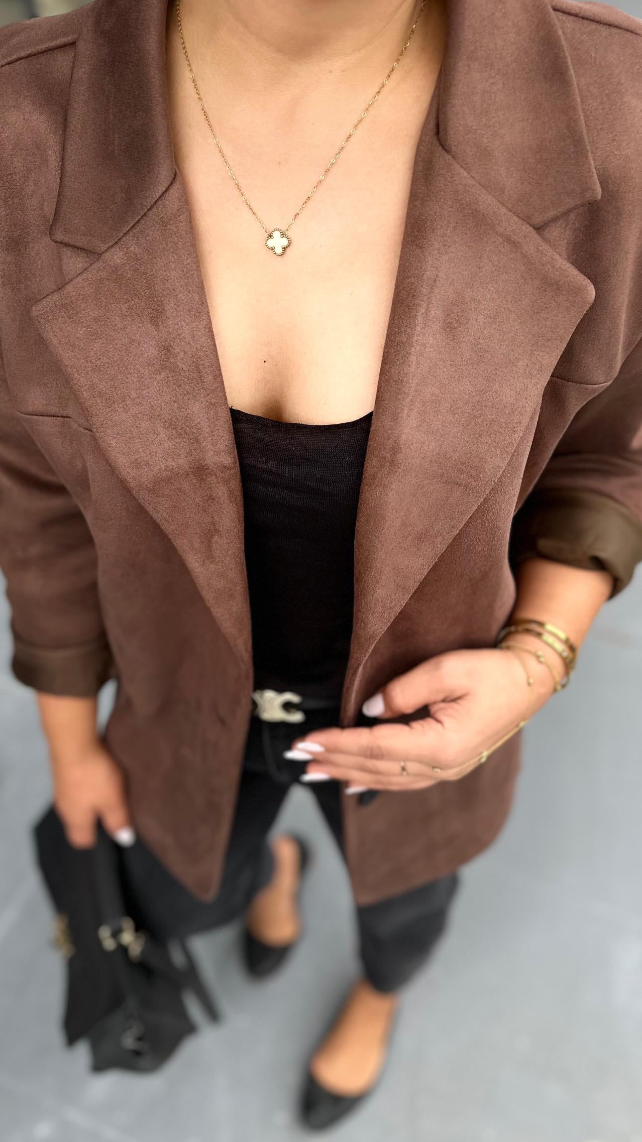 Acı Kahve Nubuk Oversize Blazer Ceket 