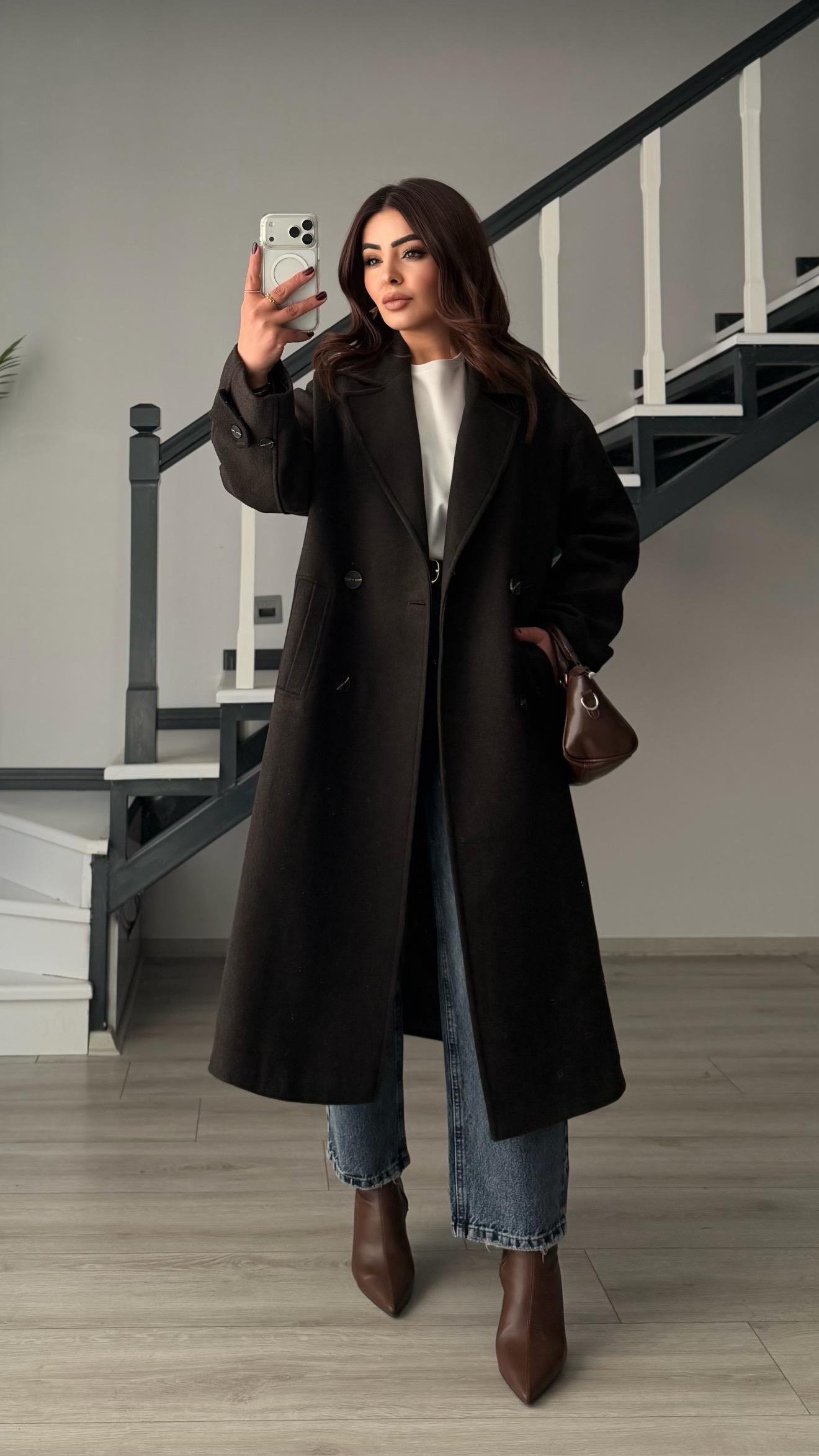 Acı Kahve Oversize Kaşe Kaban