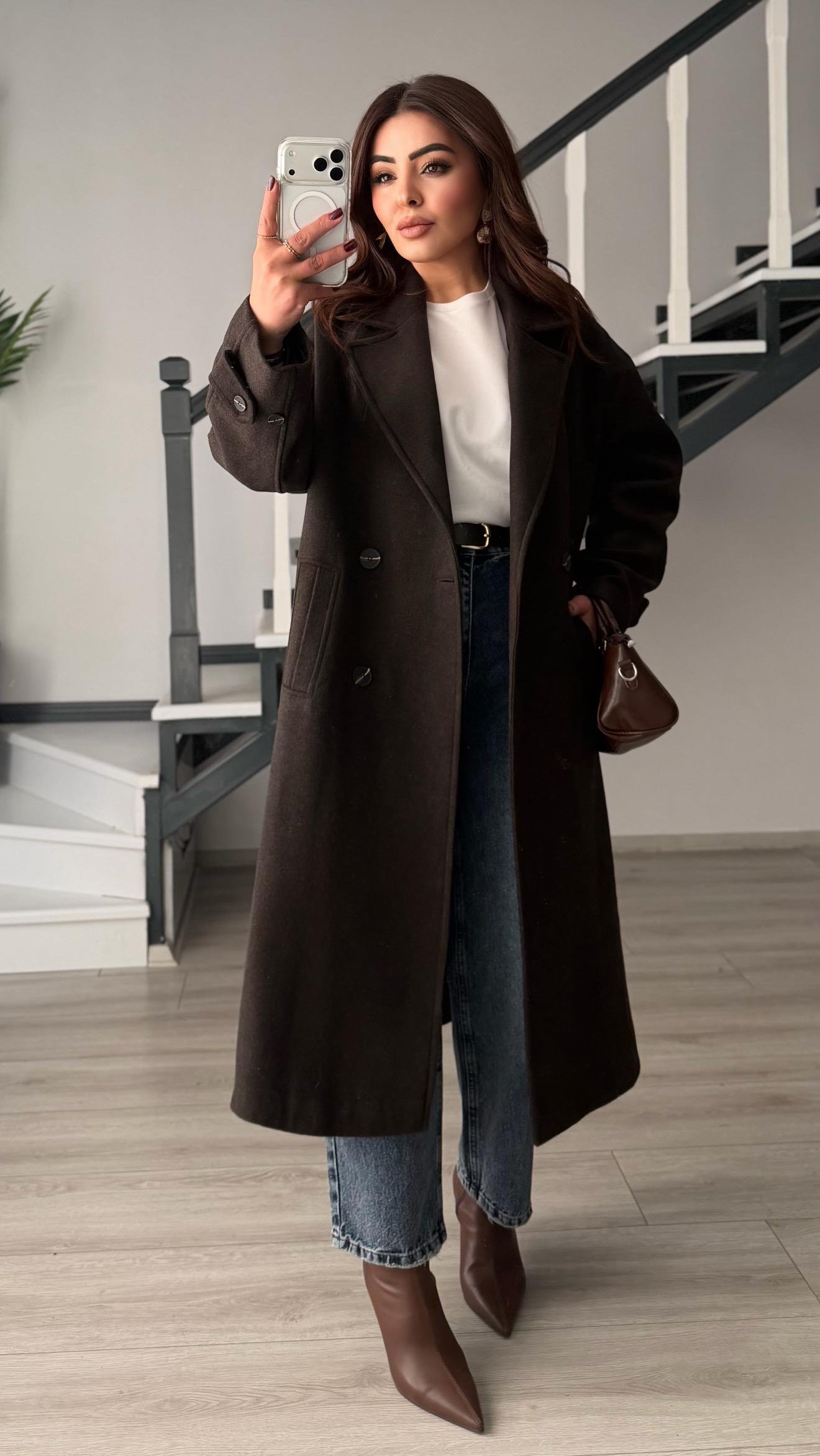 Acı Kahve Oversize Kaşe Kaban