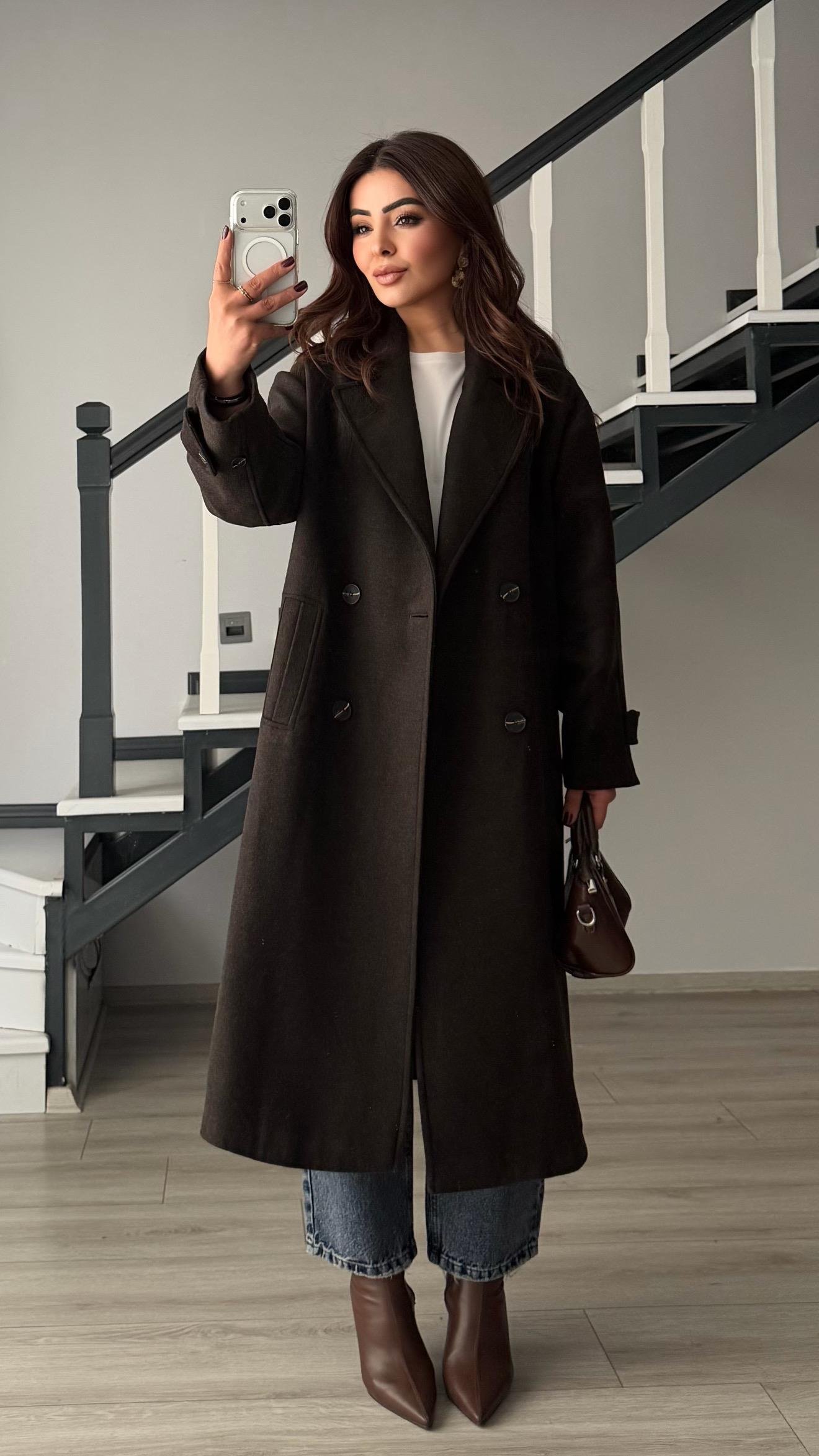 Acı Kahve Oversize Kaşe Kaban