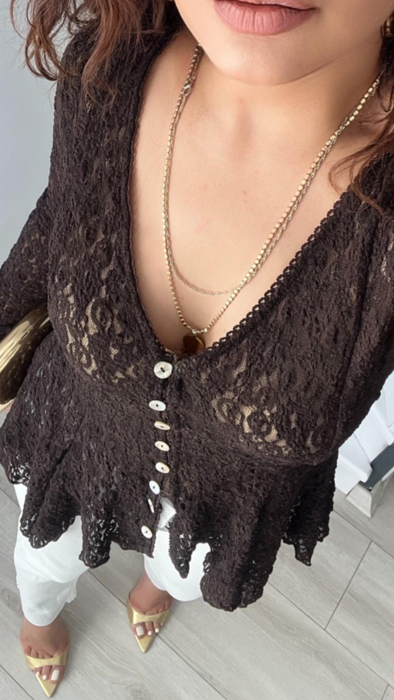 Acı Kahve Peplum Dantel Bluz