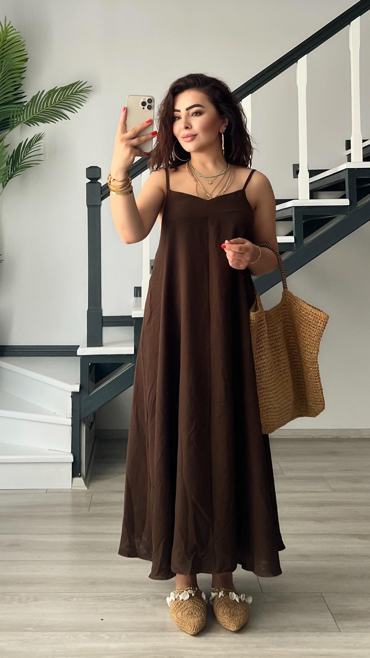 Acı Kahve Premium Askılı Elbise