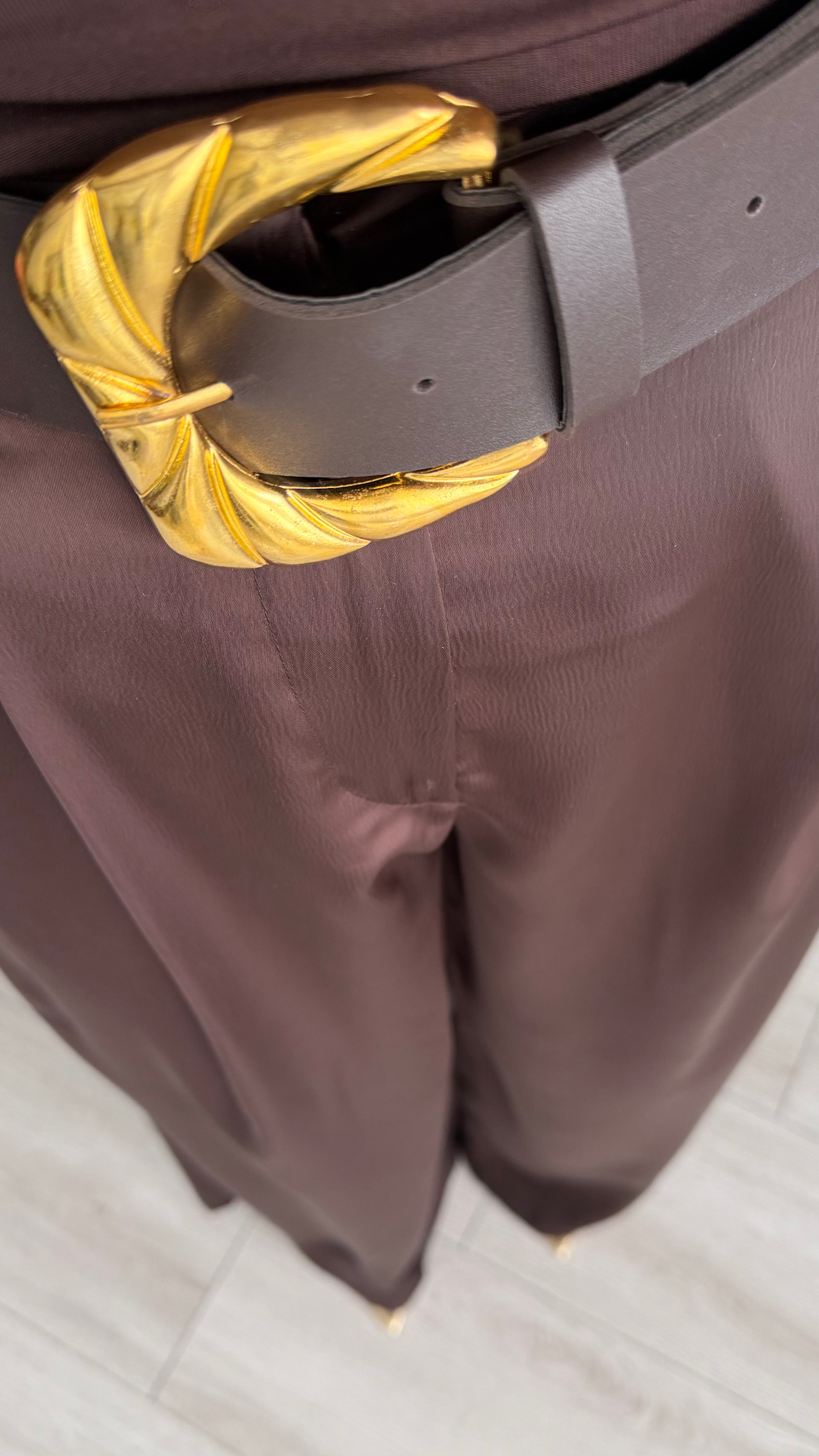 Acı Kahve Premium Kemerli Saten Pantolon