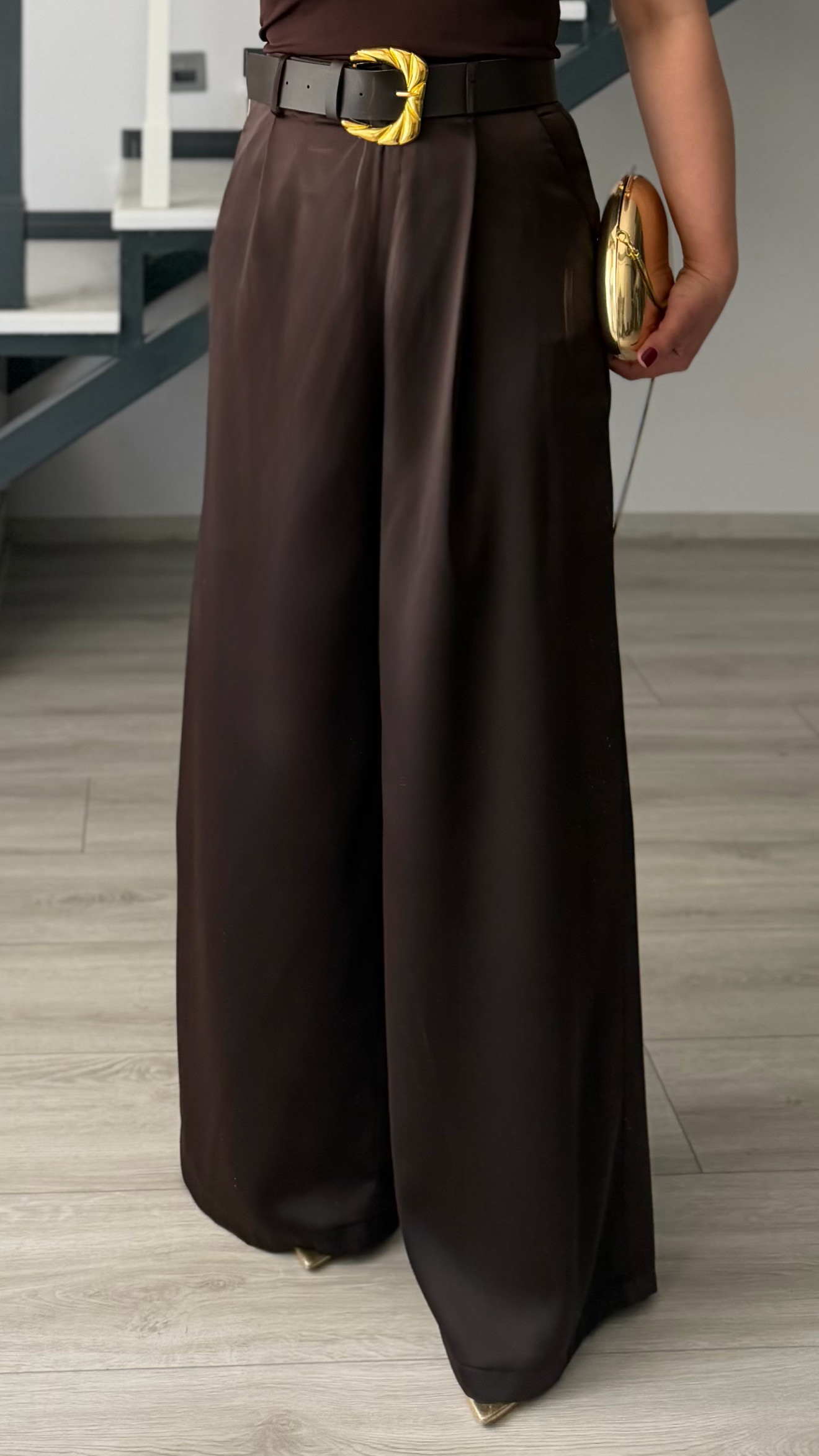 Acı Kahve Premium Kemerli Saten Pantolon
