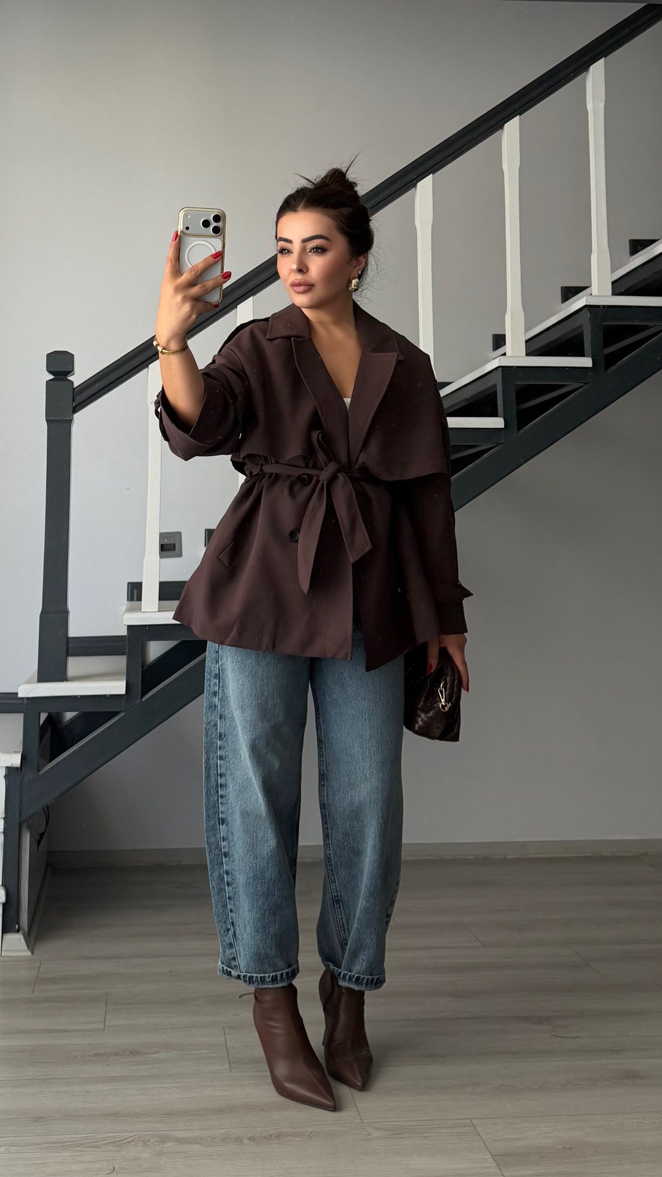Acı Kahve Premium Kuşaklı Oversize Trençkot