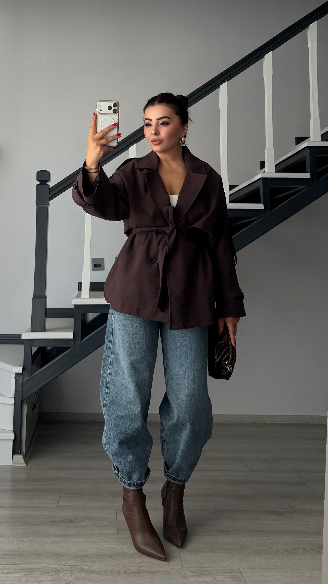 Acı Kahve Premium Kuşaklı Oversize Trençkot