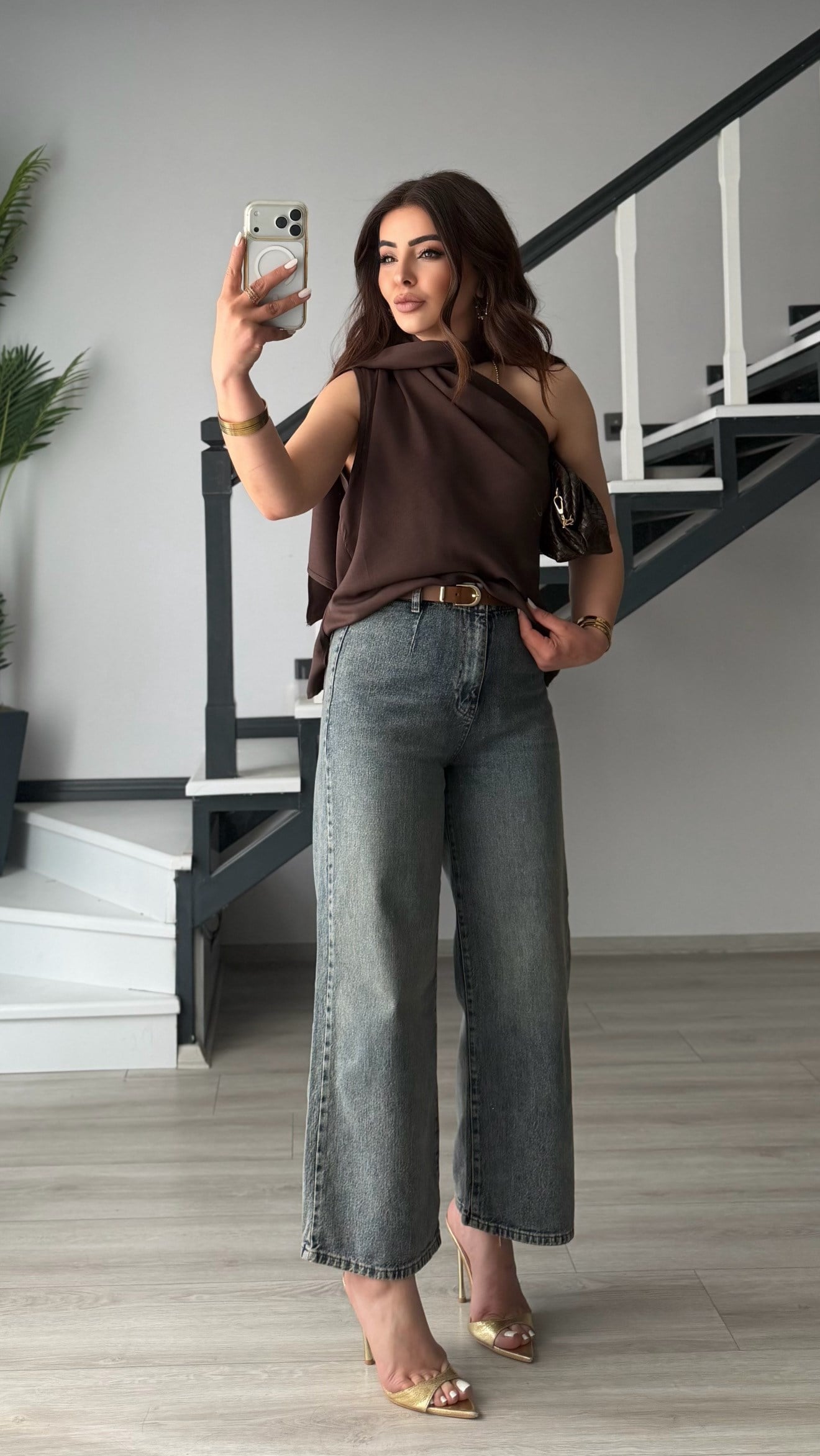 Acı Kahve Şal Detaylı Bluz