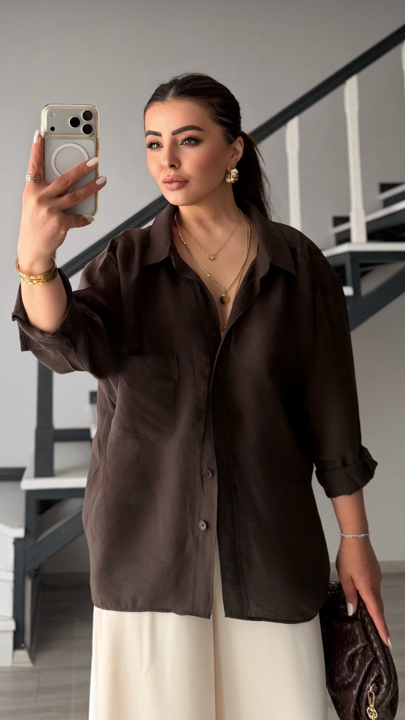 Acı Kahve Tencel Oversize Gömlek