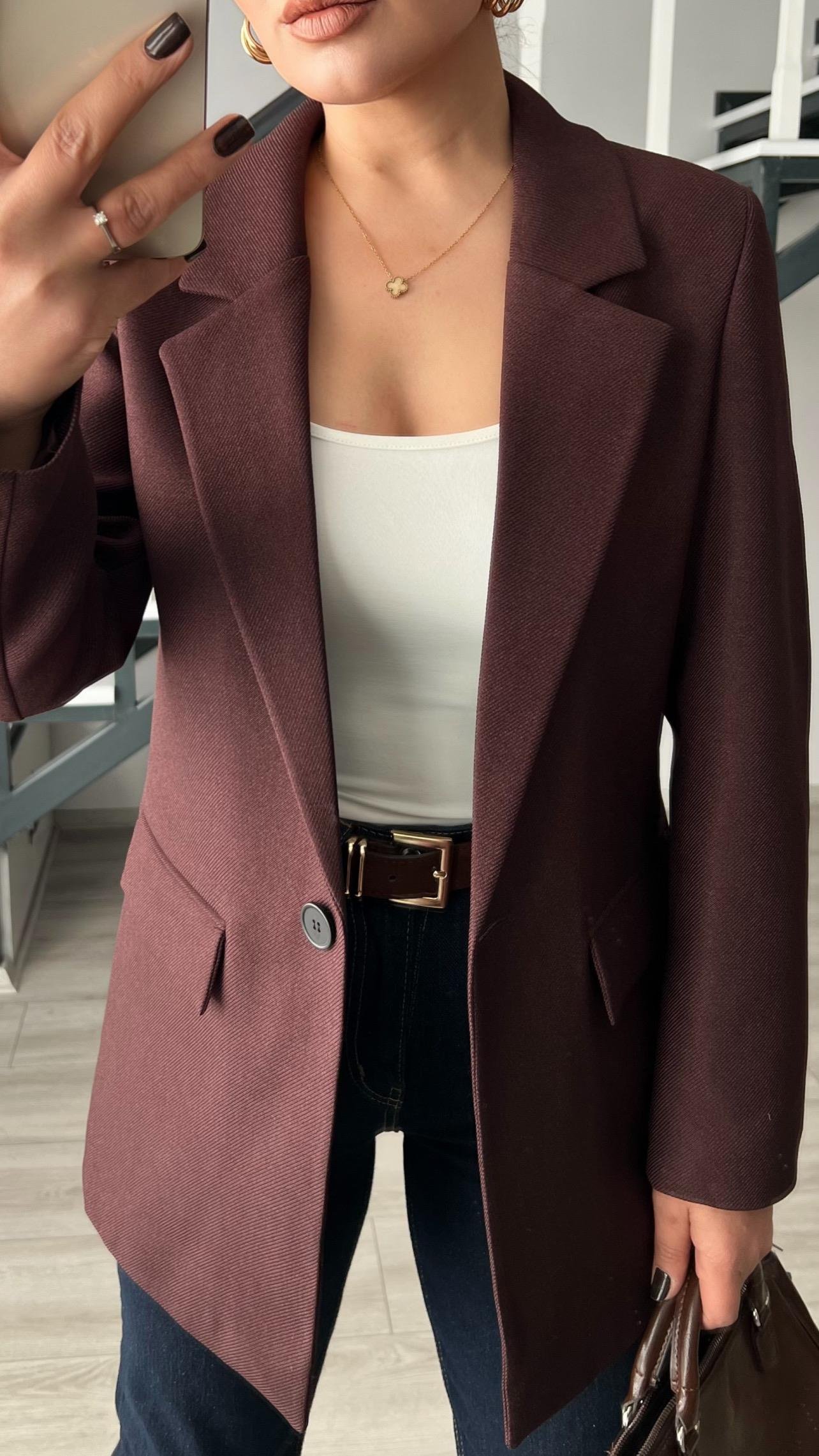 Acı Kahve Yün Effect Blazer Ceket