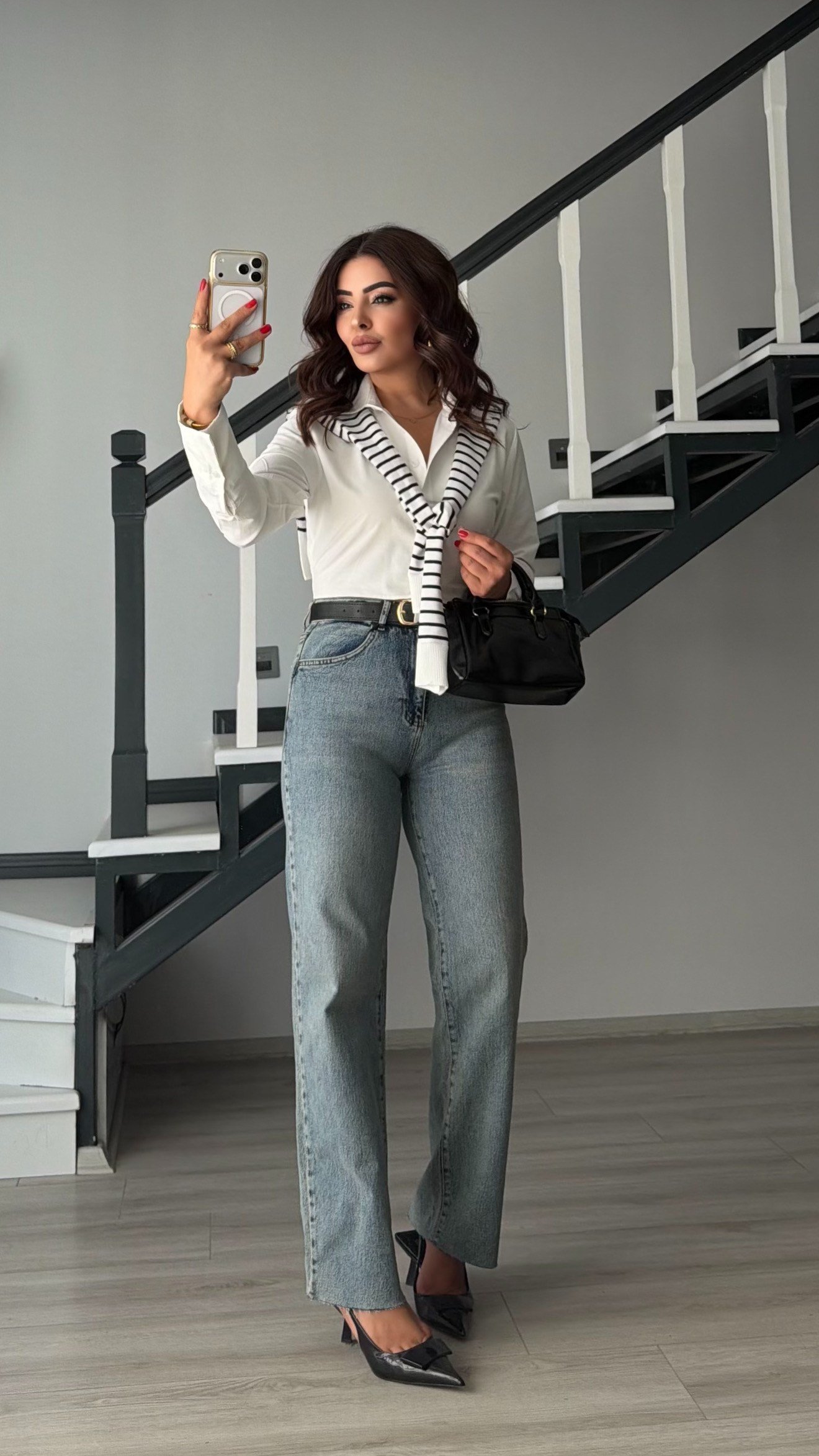 Light Blue Belted Straight Jeans