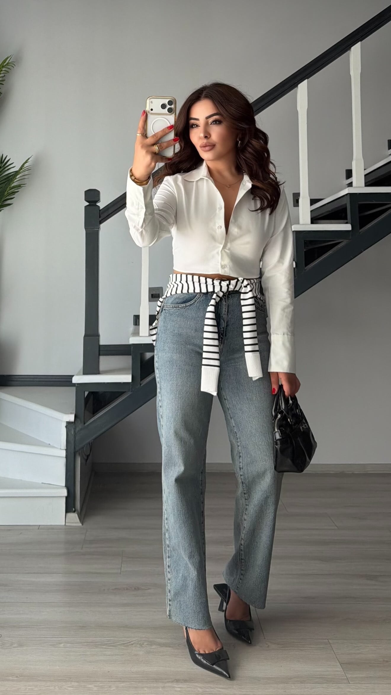 Light Blue Belted Straight Jeans