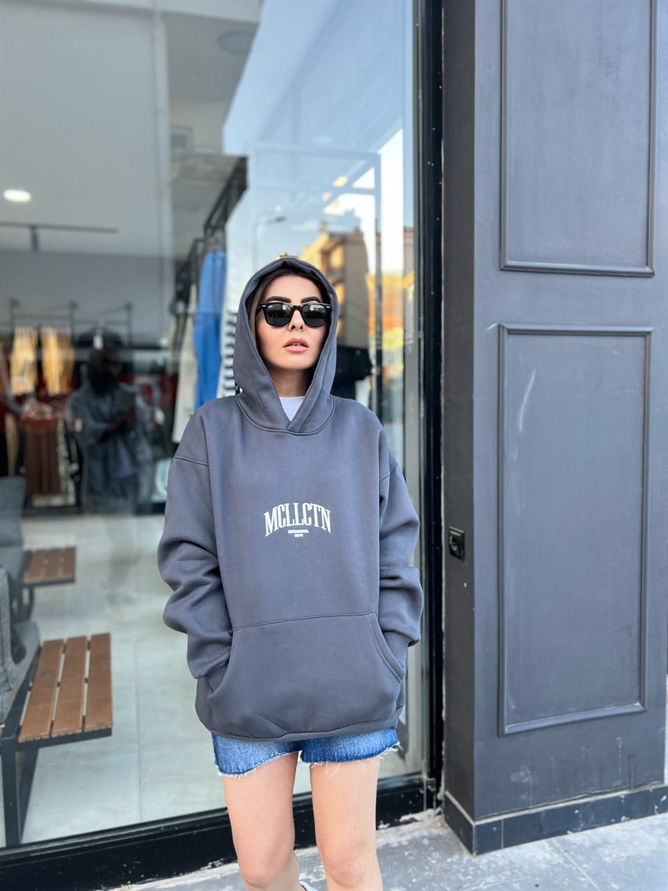 Antrasit Kapüşonlu Unisex Oversize Sweat