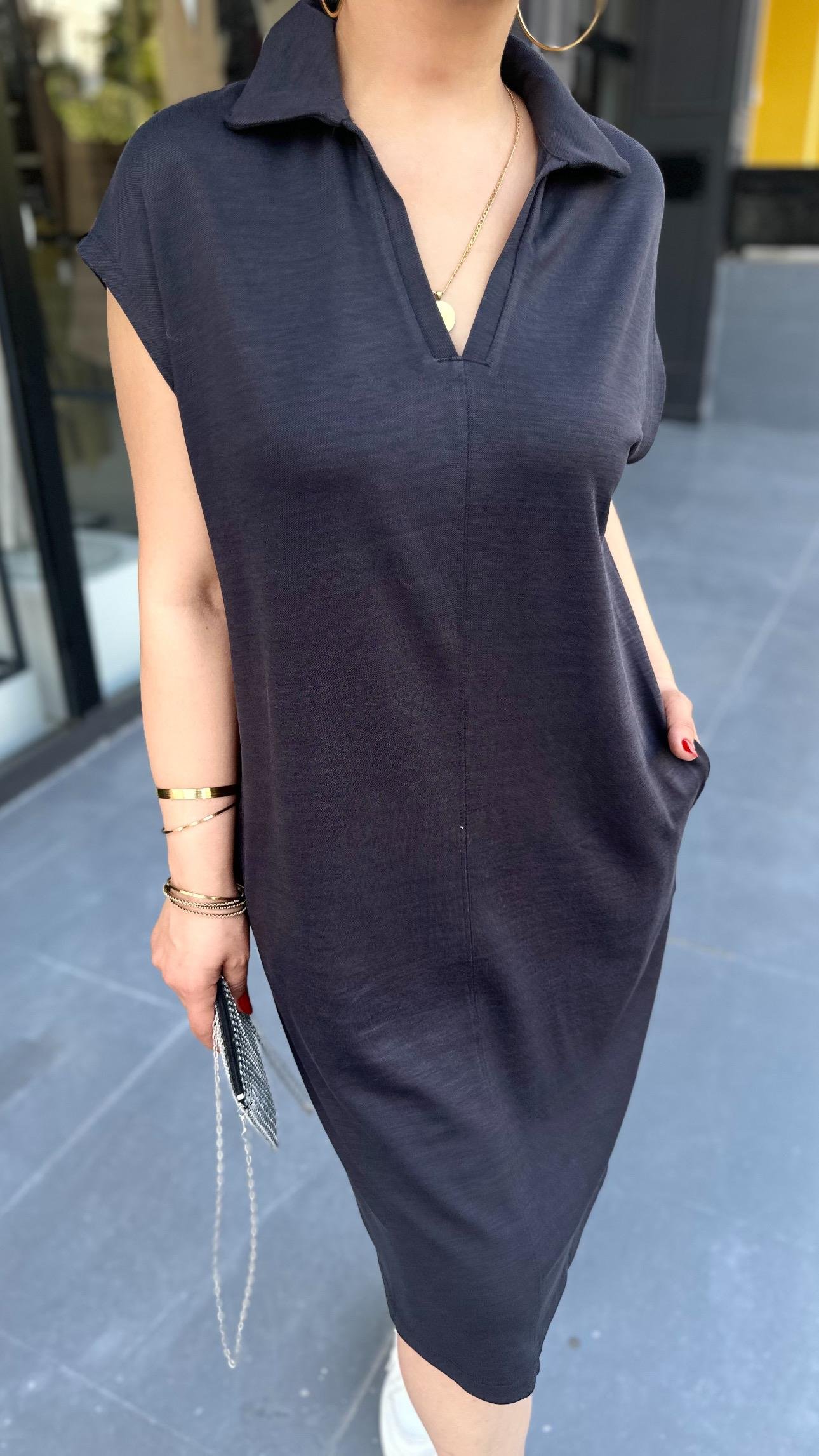 Antrasit Modal Kumaş Oversize Elbise 