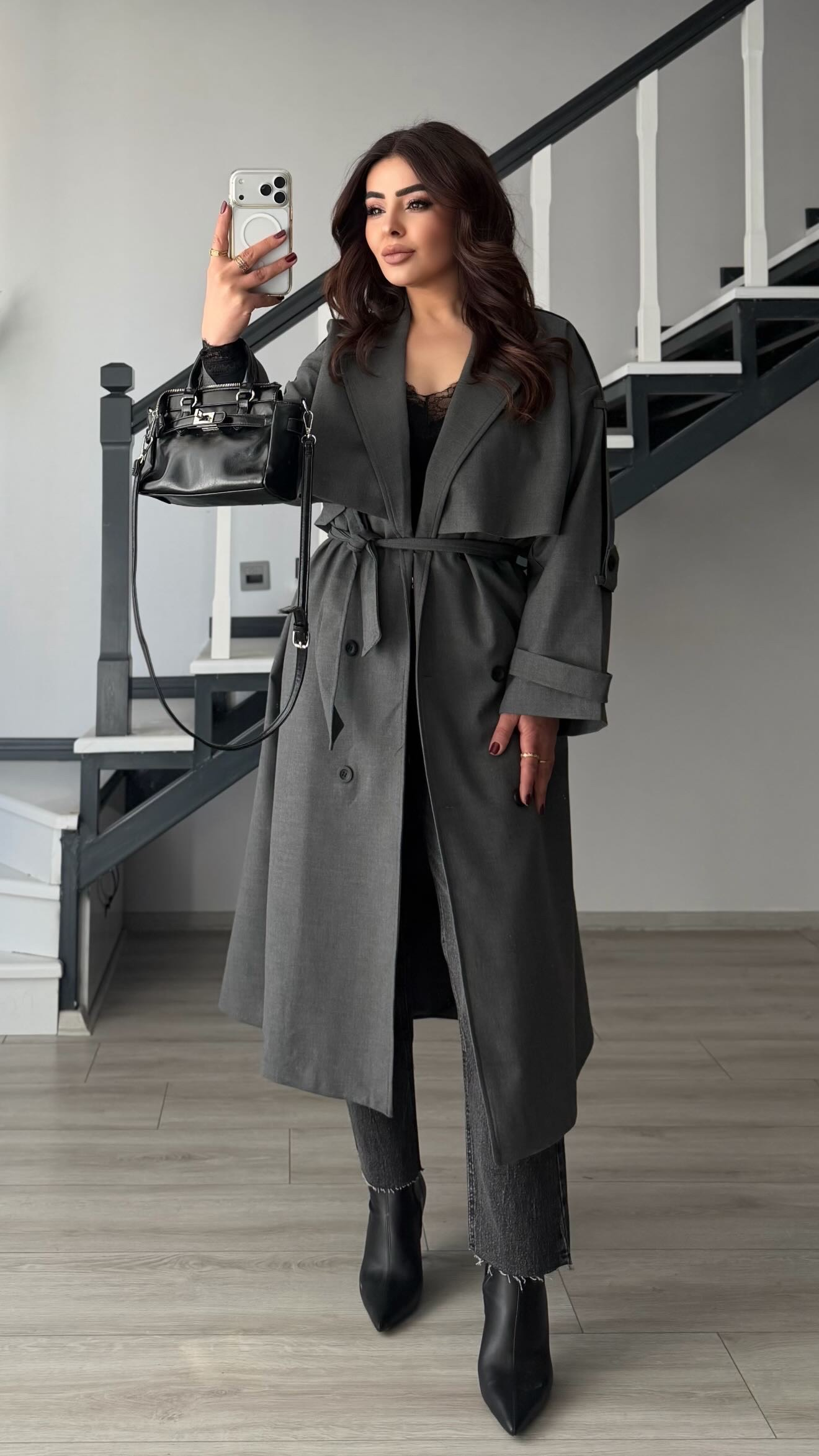 Antrasit Premium Oversize Trençkot