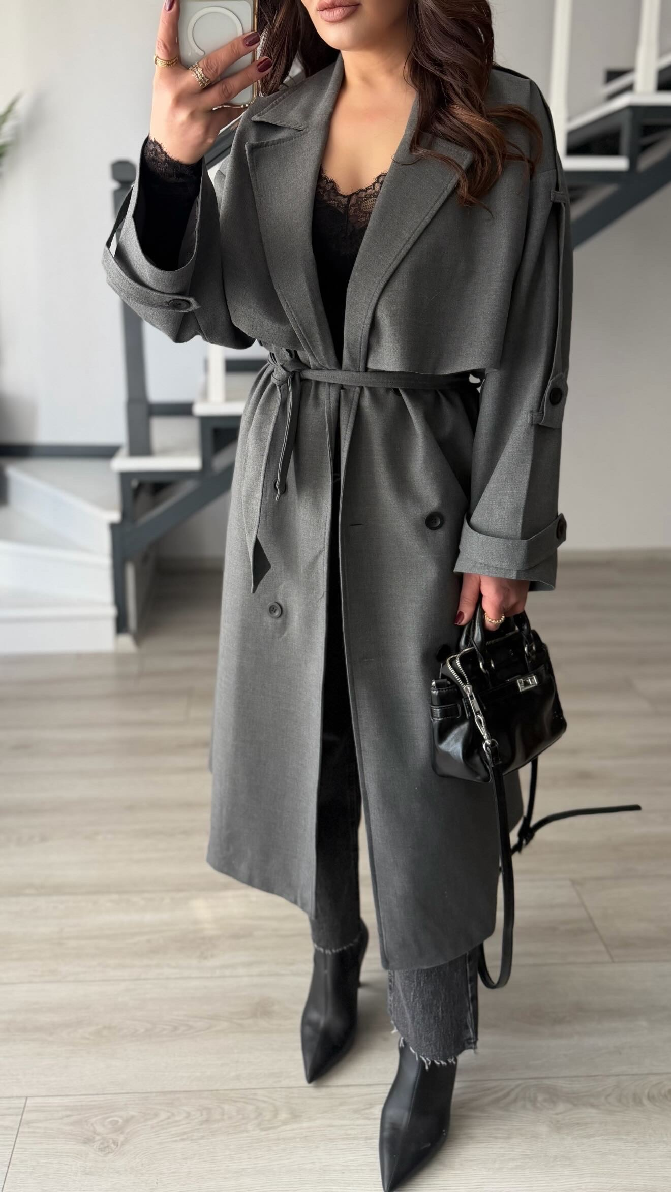 Antrasit Premium Oversize Trençkot