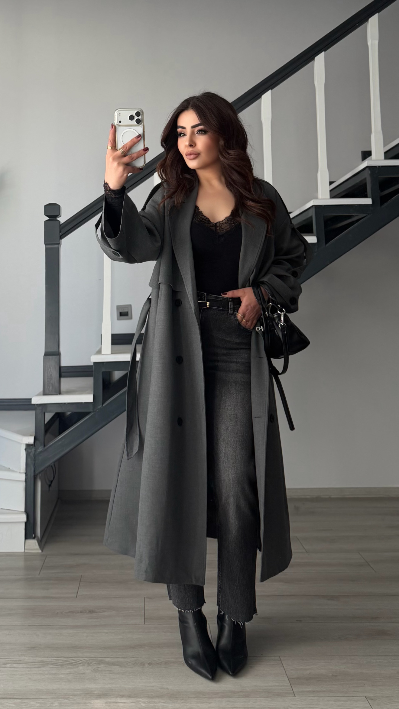 Antrasit Premium Oversize Trençkot