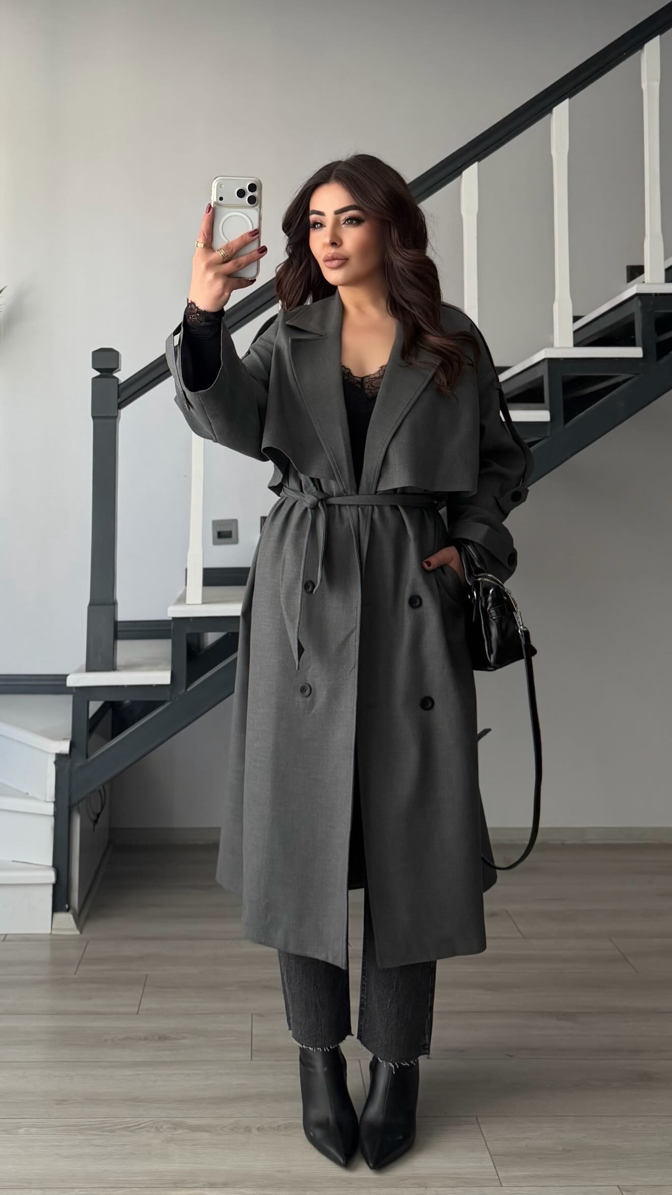 Antrasit Premium Oversize Trençkot