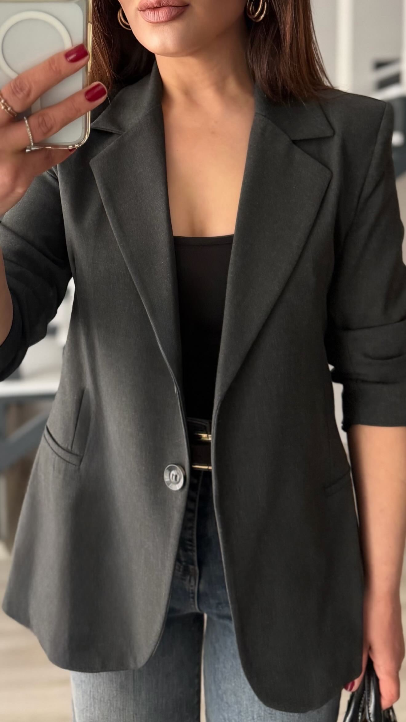Antrasit Slim Fit Blazer Ceket