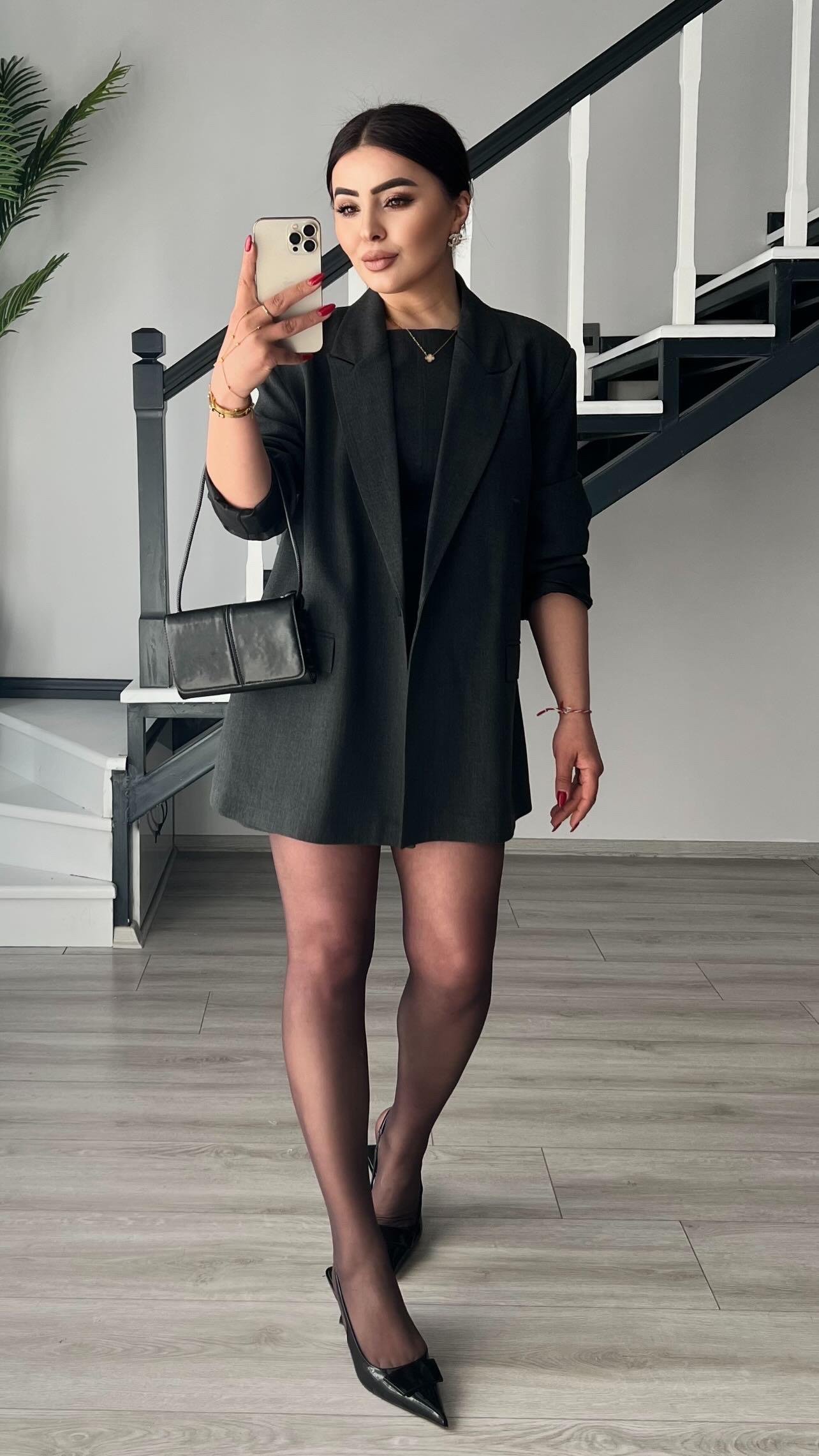 Antrasit Tek Düğme Oversize Blazer Ceket