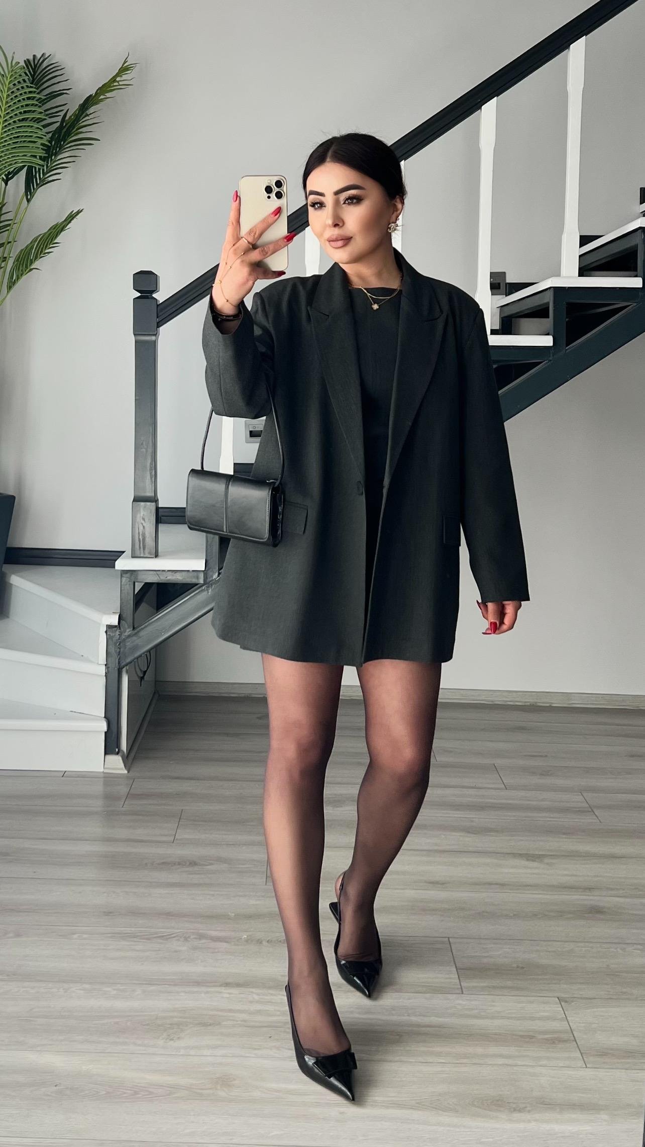 Antrasit Tek Düğme Oversize Blazer Ceket