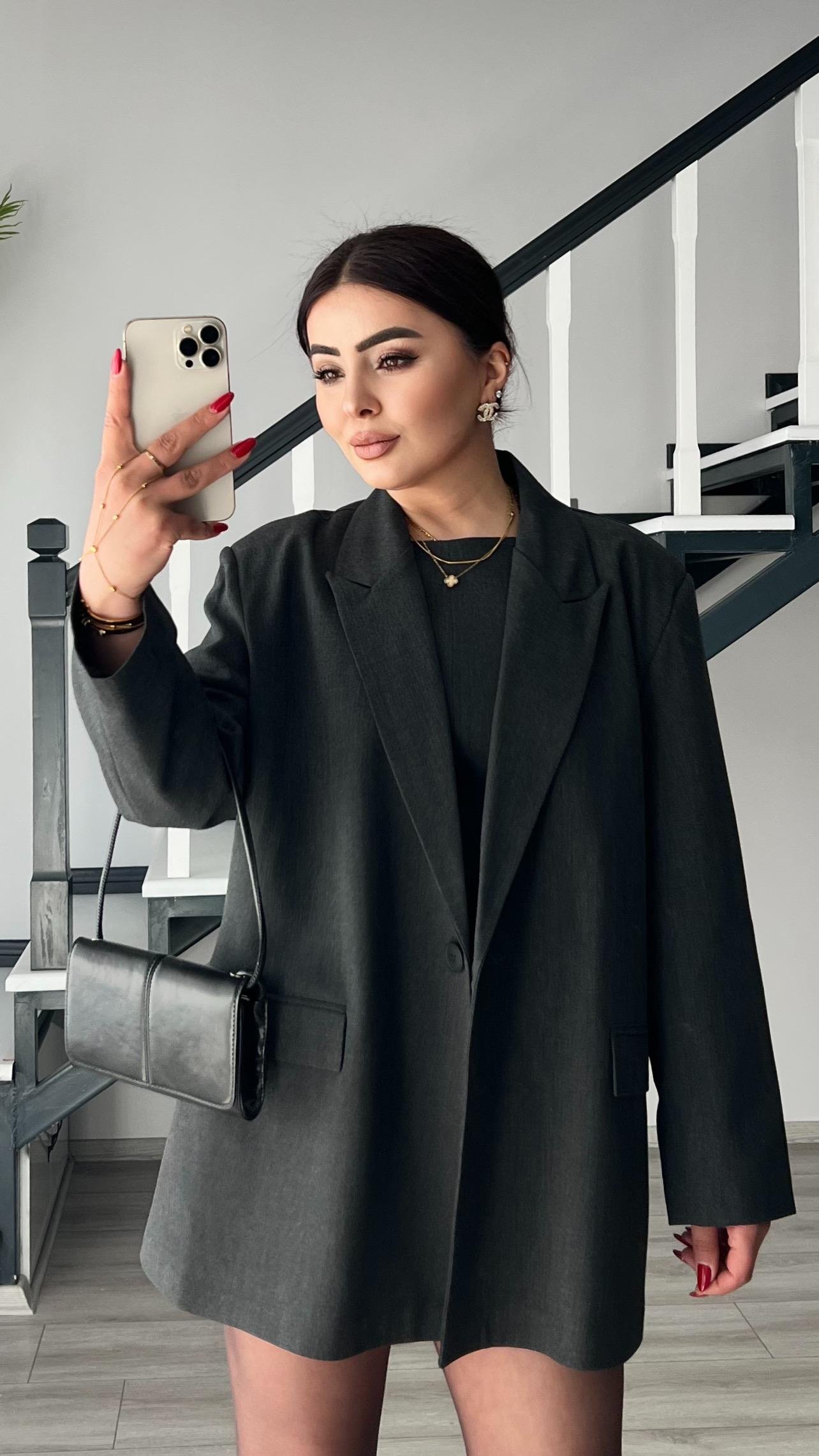Antrasit Tek Düğme Oversize Blazer Ceket