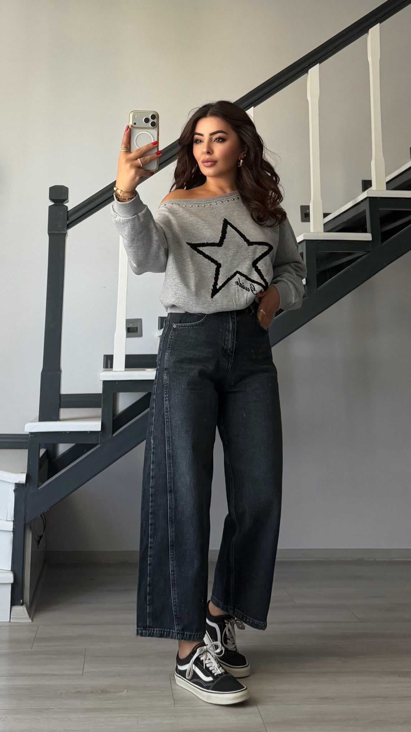 Antrasit Yıkamalı Yanı Çift Dikişli Baggy Jean