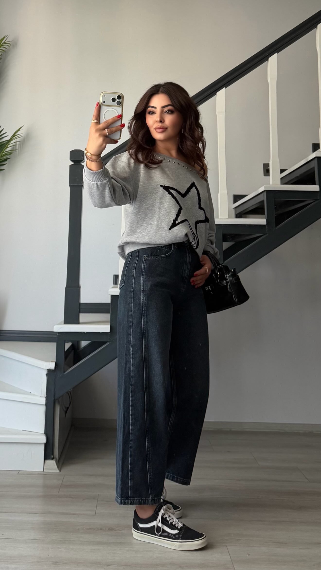 Antrasit Yıkamalı Yanı Çift Dikişli Baggy Jean