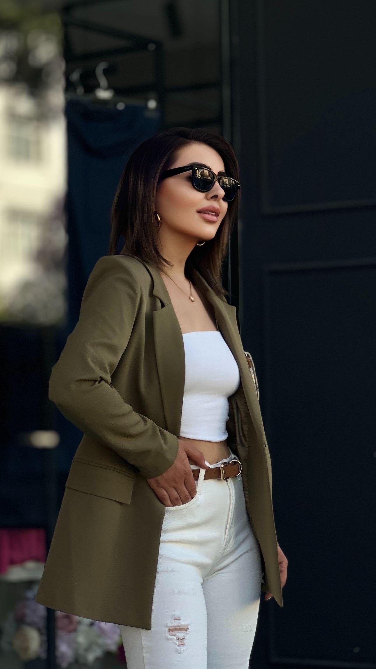 Atlas Haki Tek Düğme Blazer Ceket