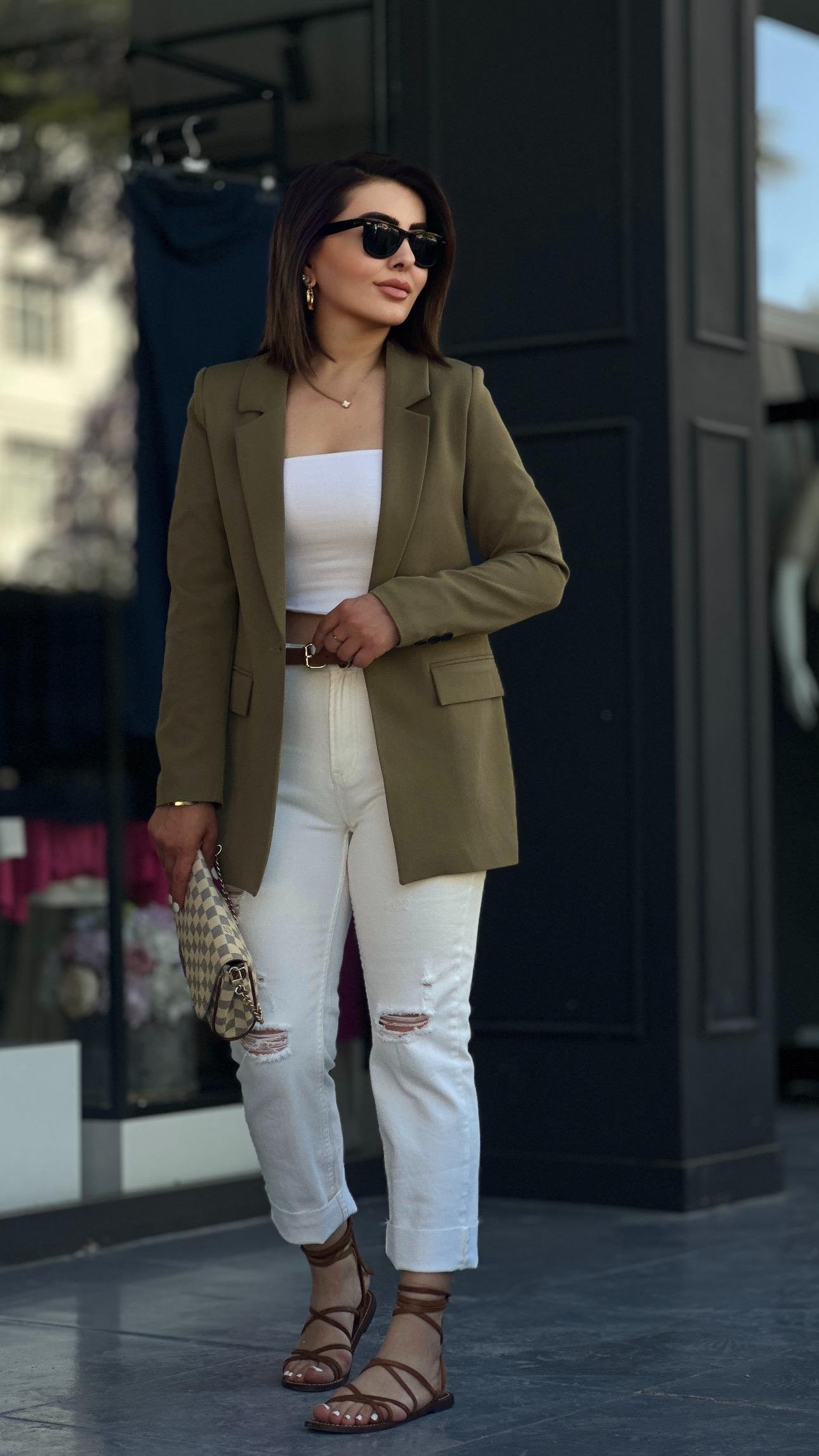 Atlas Haki Tek Düğme Blazer Ceket
