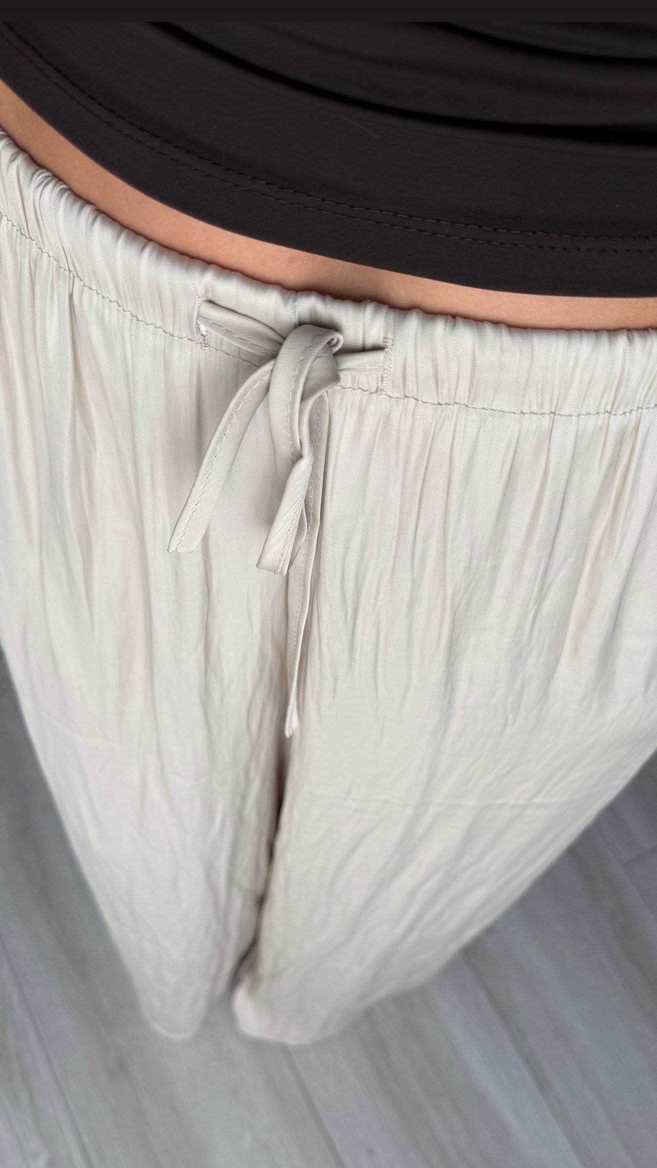 Beige Draped Satin Pants