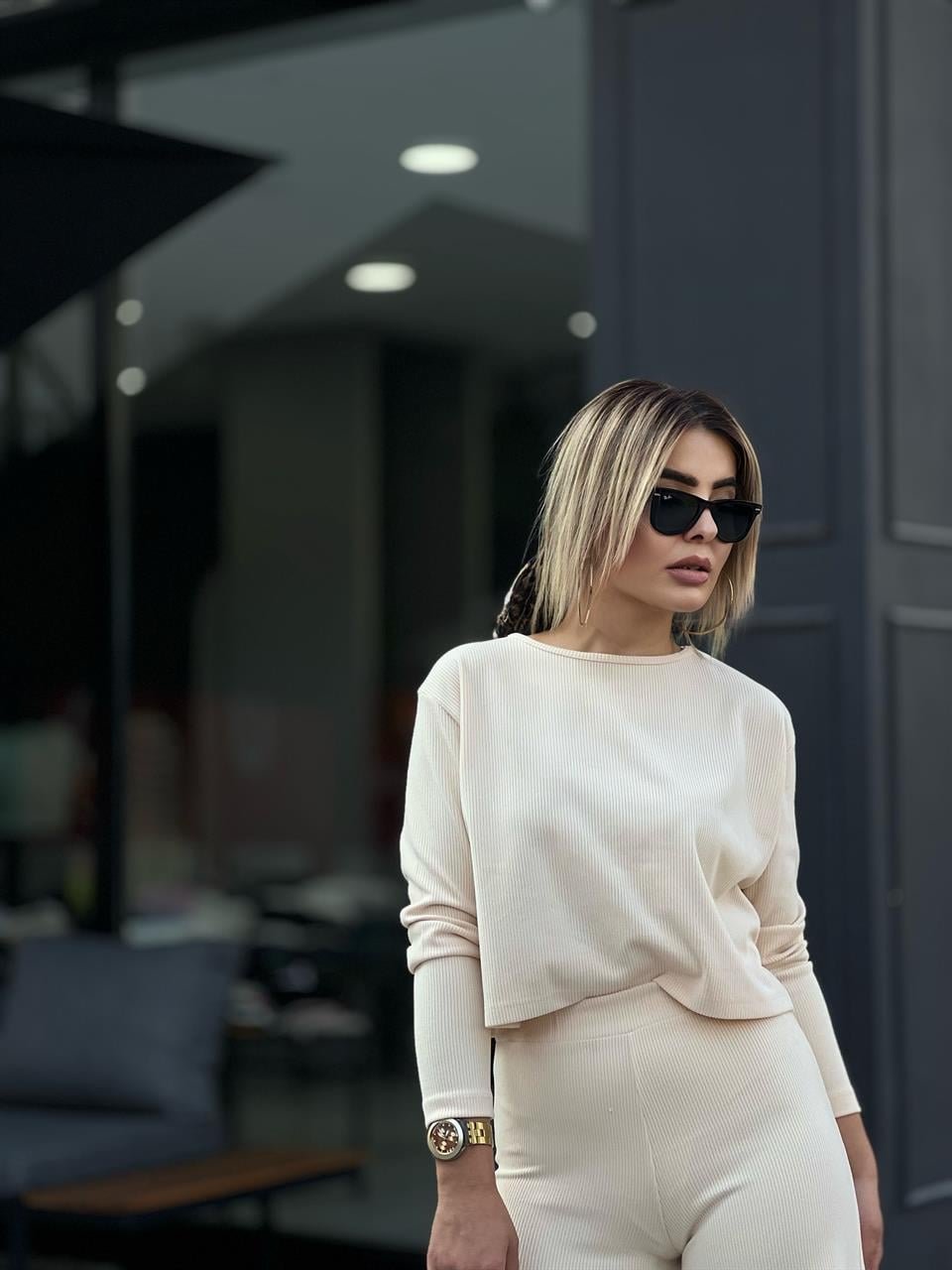 Bej Fitilli Triko 2'li Takım