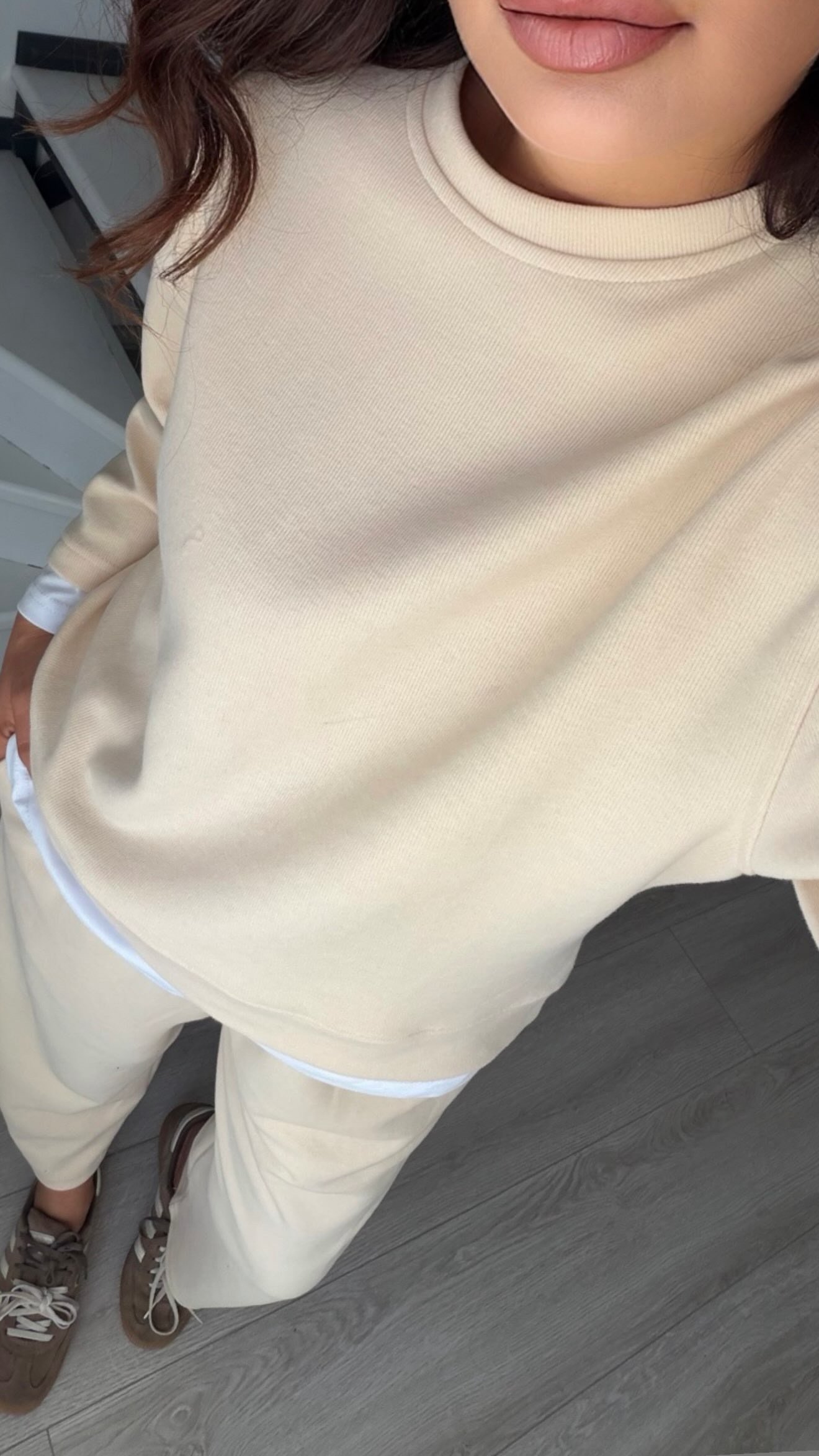 Beige Contrast T-Shirt Detailed Knit Set