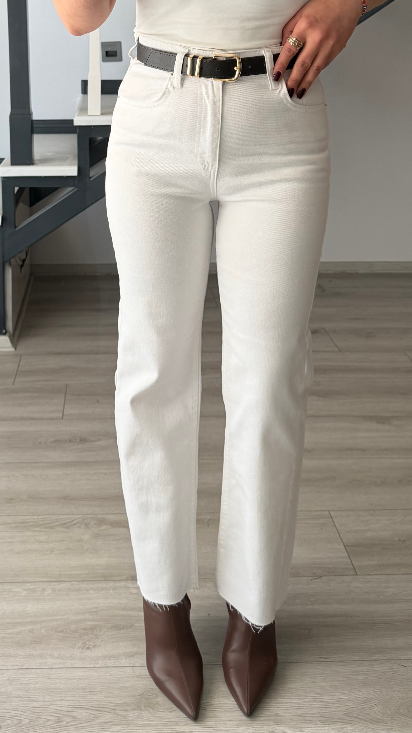 Beyaz Full Likra Boy Fit Jean