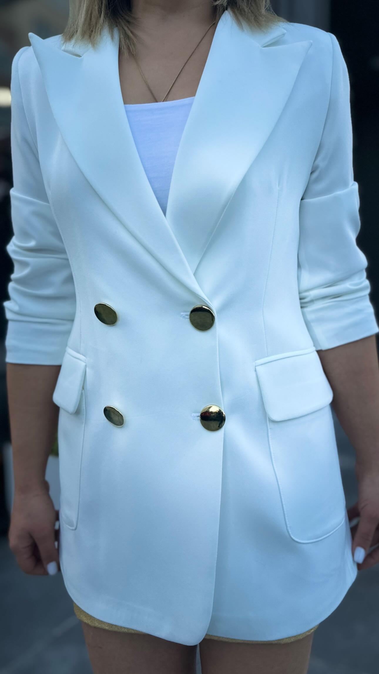 Beyaz Gold Düğme Blazer Ceket