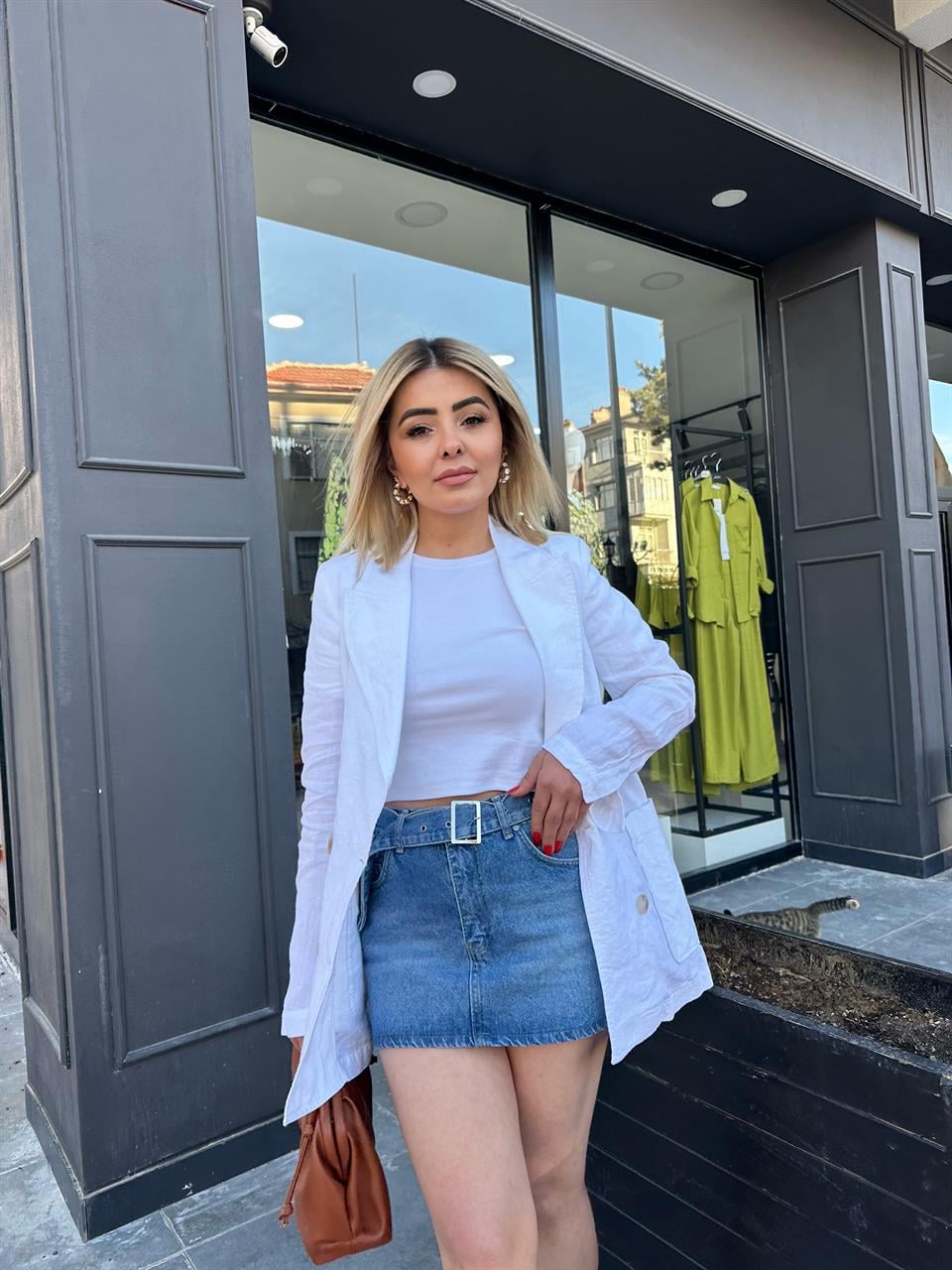 Beyaz Ham Keten Blazer Ceket