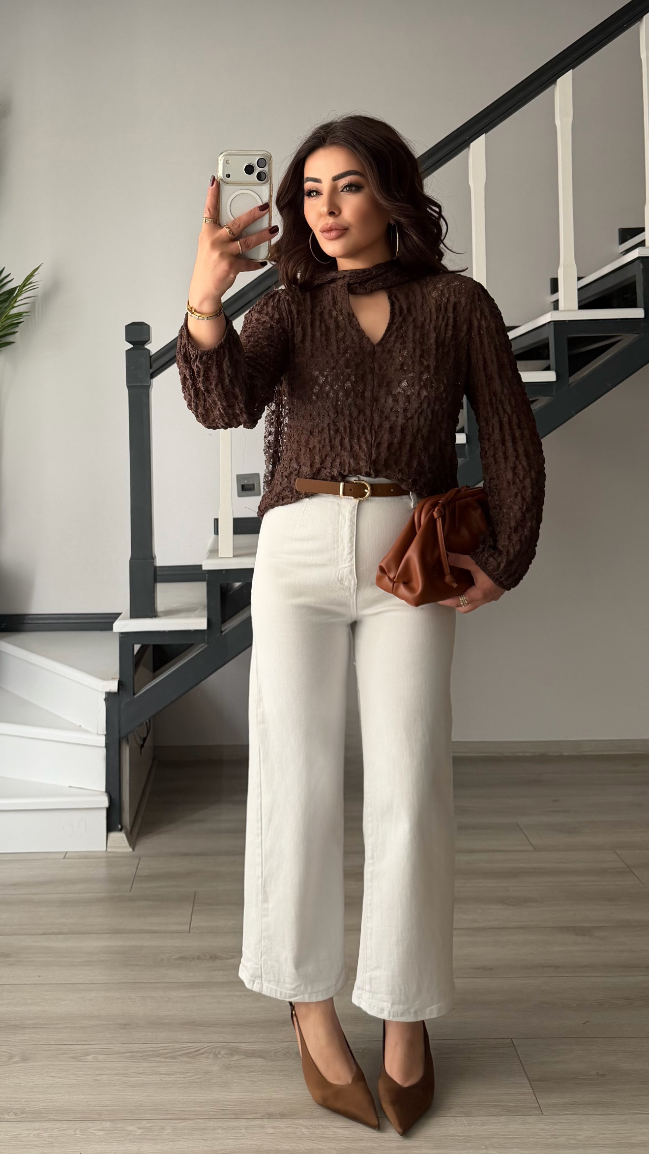 Beyaz Kemerli Likralı Wide Leg Jean