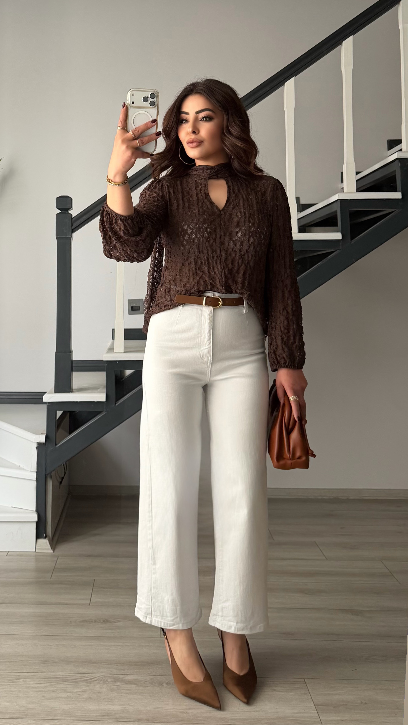 Beyaz Kemerli Likralı Wide Leg Jean