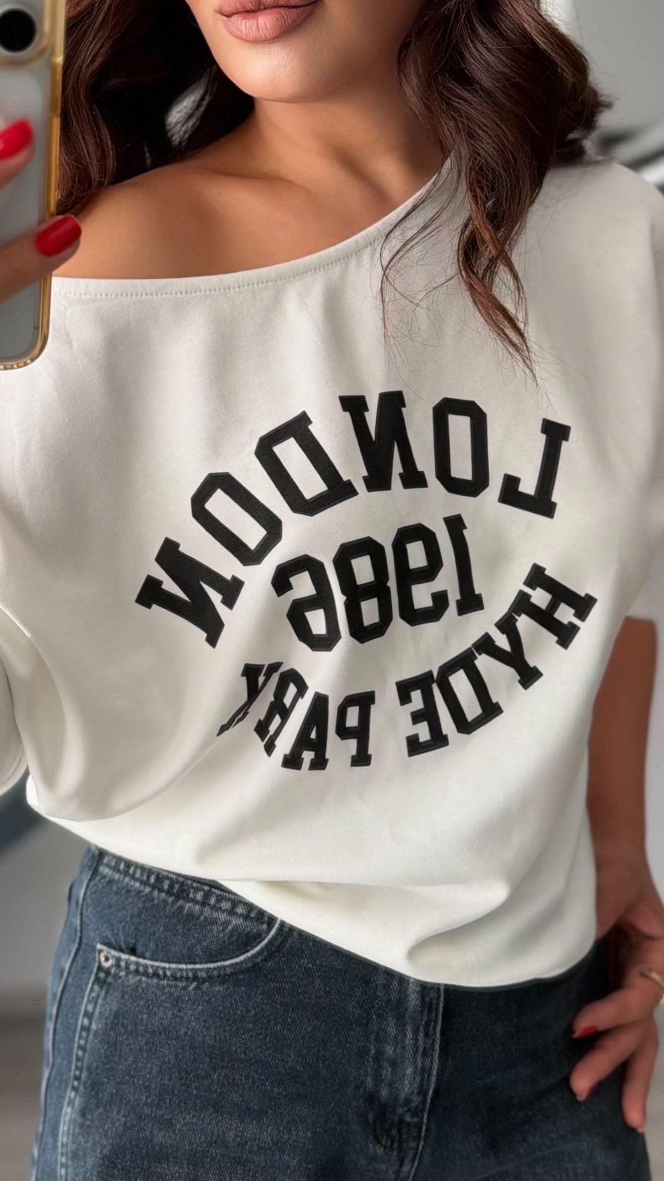 Beyaz Modal Kayık Yaka Bluz