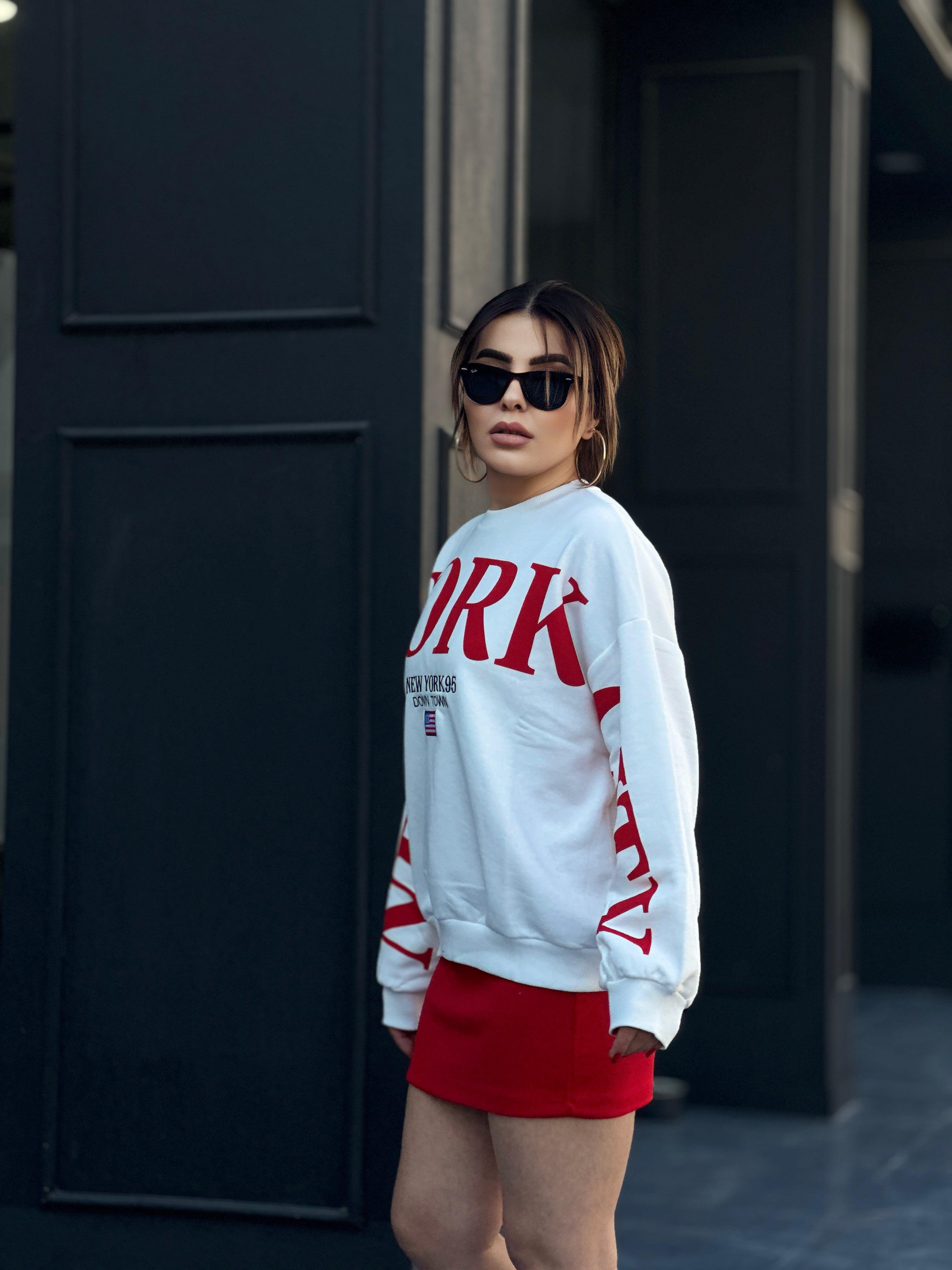 Beyaz NEWYORK Baskılı Sweatshirt 