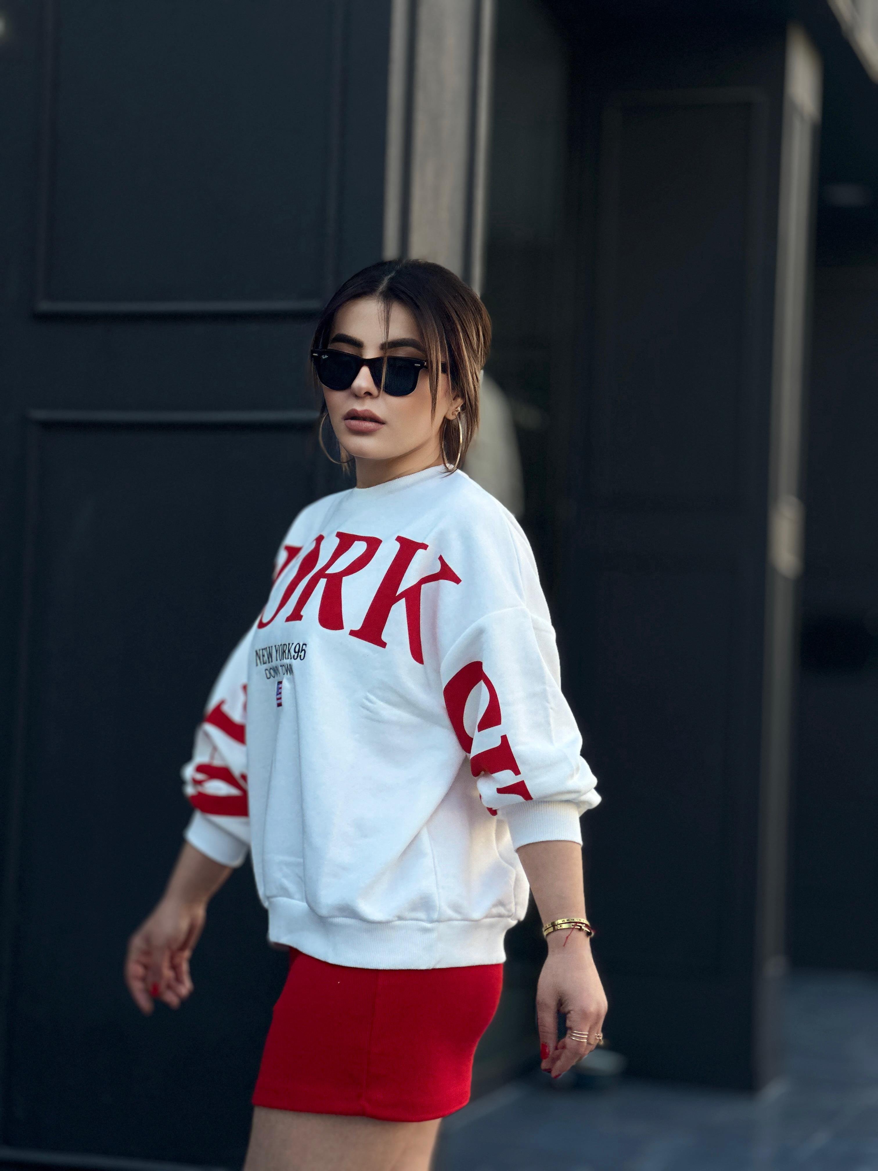 Beyaz NEWYORK Baskılı Sweatshirt 